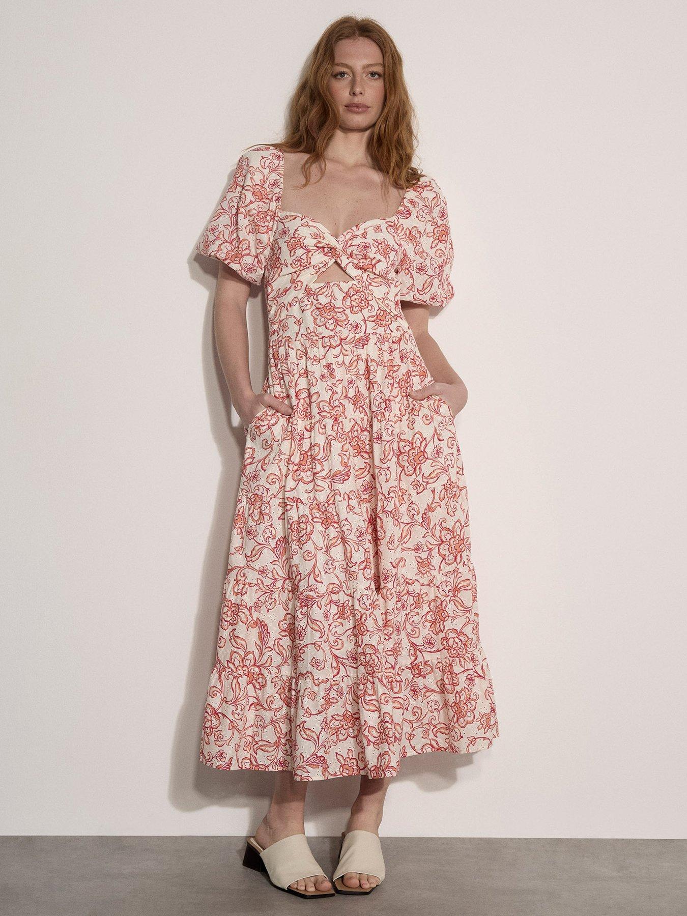 Apricot Printed Broderie Milkmaid Dress - Pink