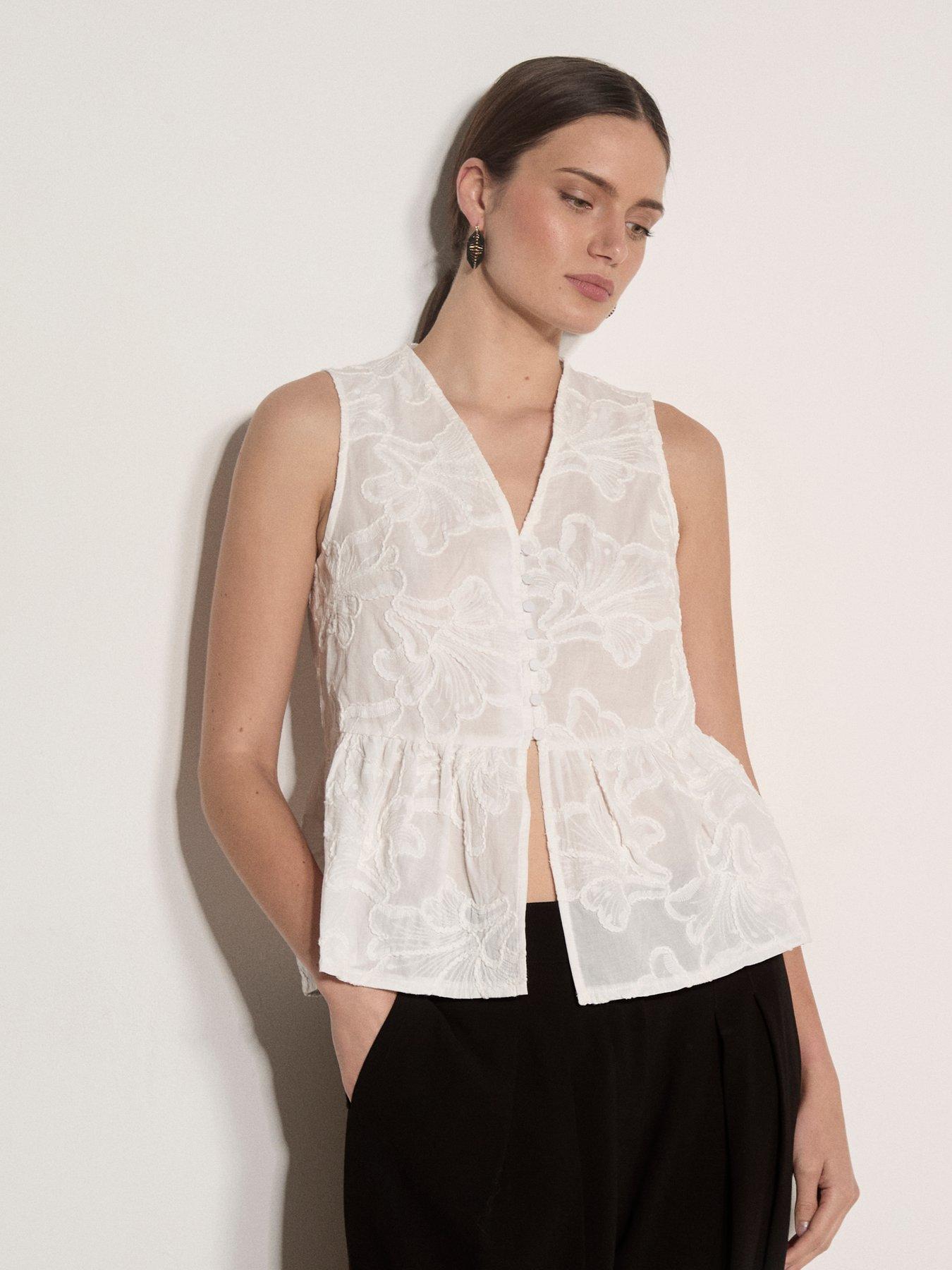 Apricot Corded Embroidery Peplum Top - White