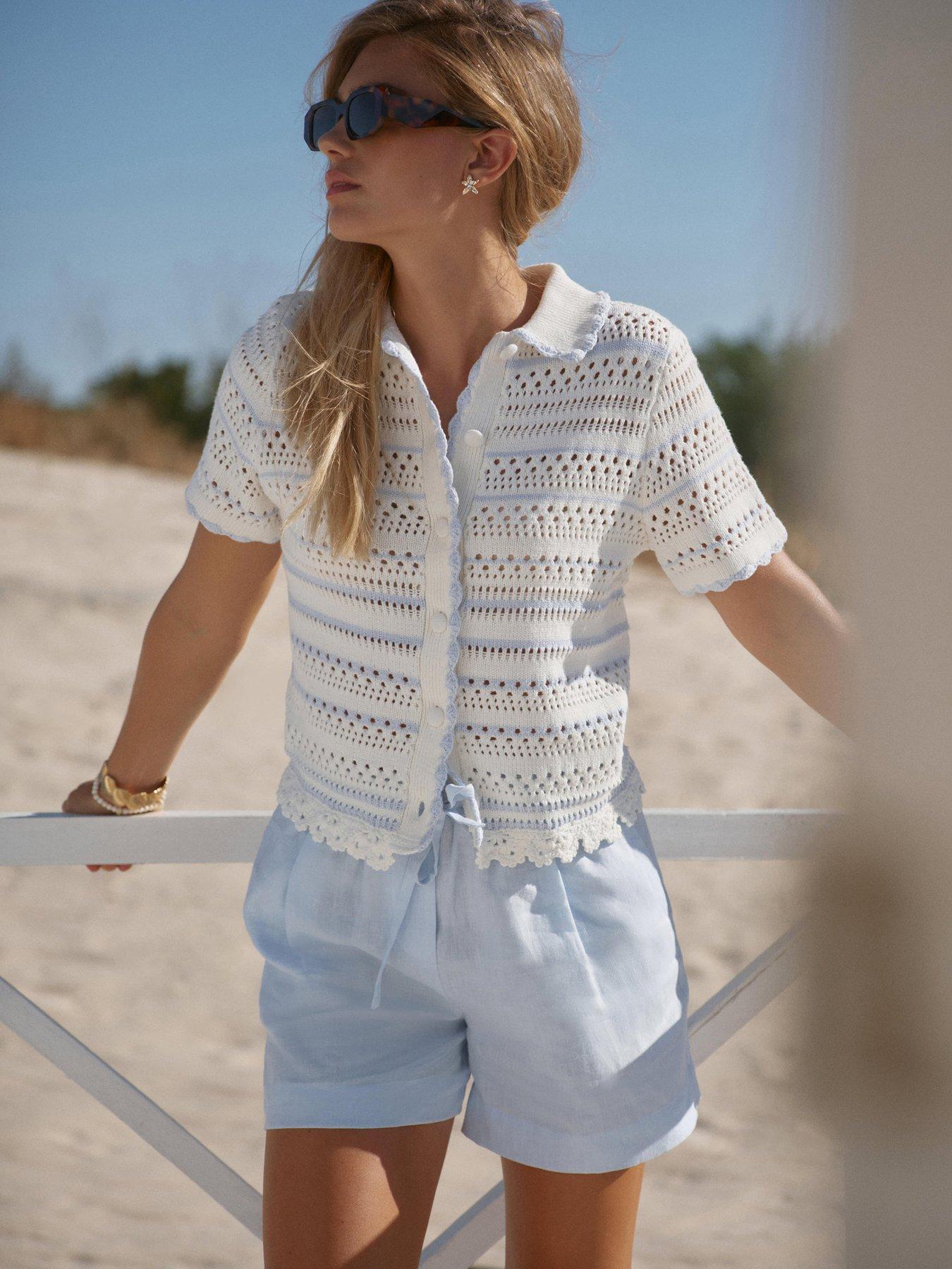 Mint Velvet Blue Tipped Pointelle Top