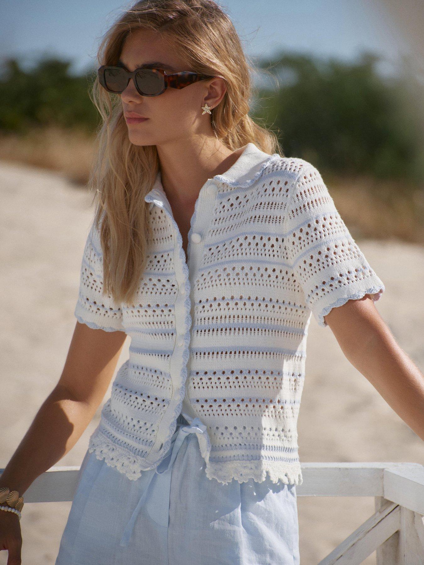 Image 2 of 6 of Mint Velvet Blue Tipped Pointelle Top