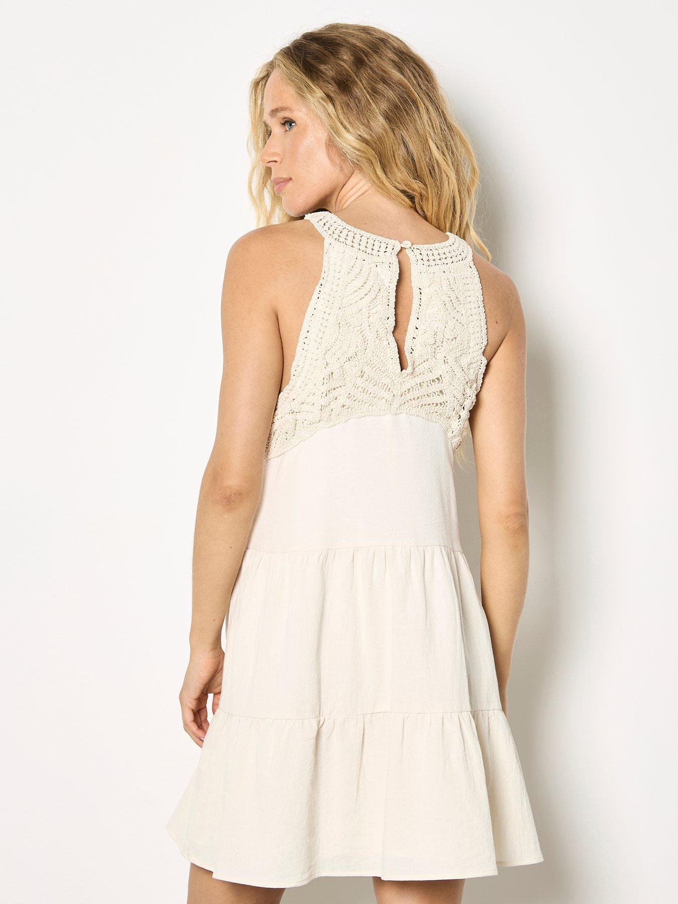 Image 2 of 4 of Apricot Crochet Bodice Tiered Dress - Cream