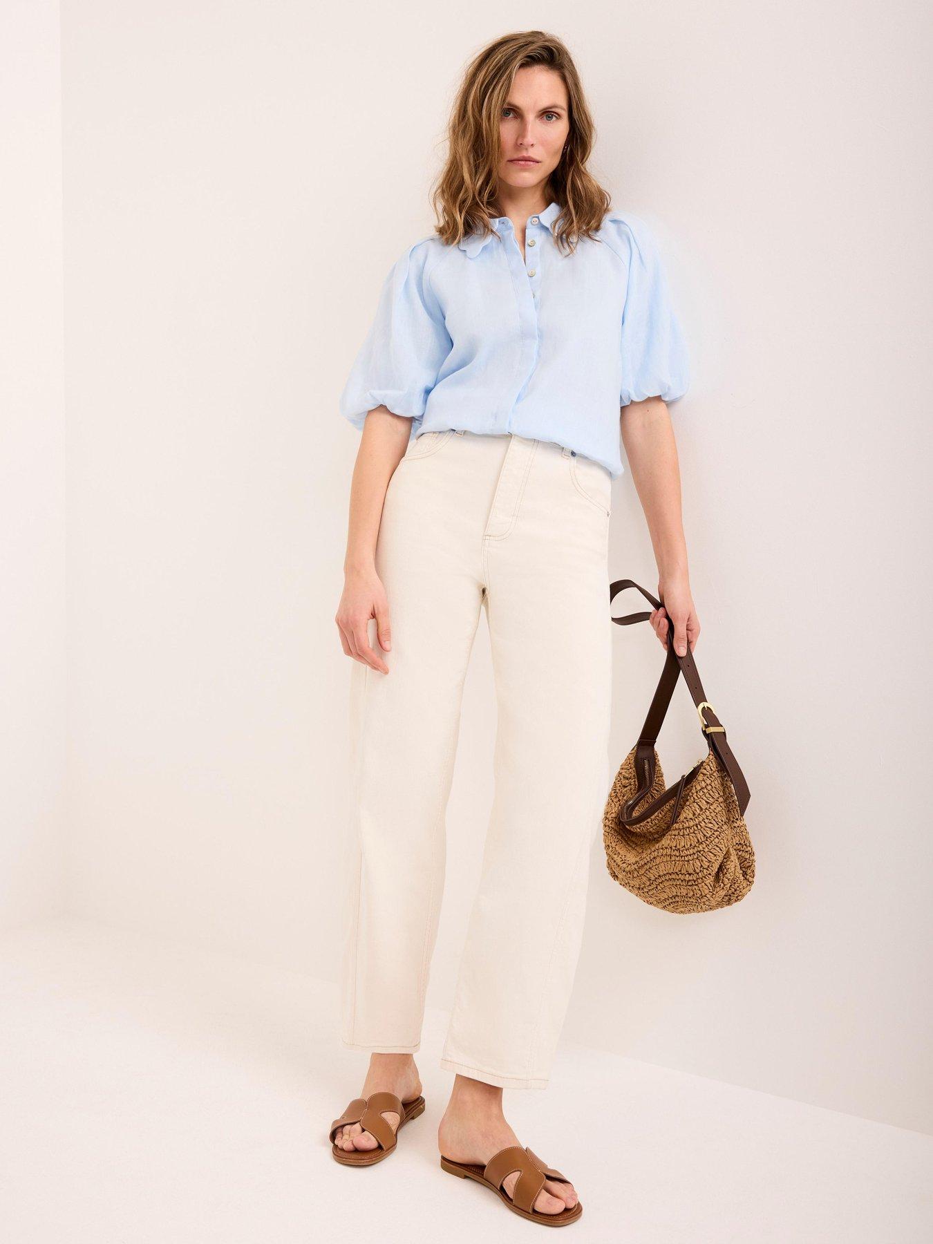 Image 2 of 6 of Mint Velvet Blue Ramie Puff Sleeve Top
