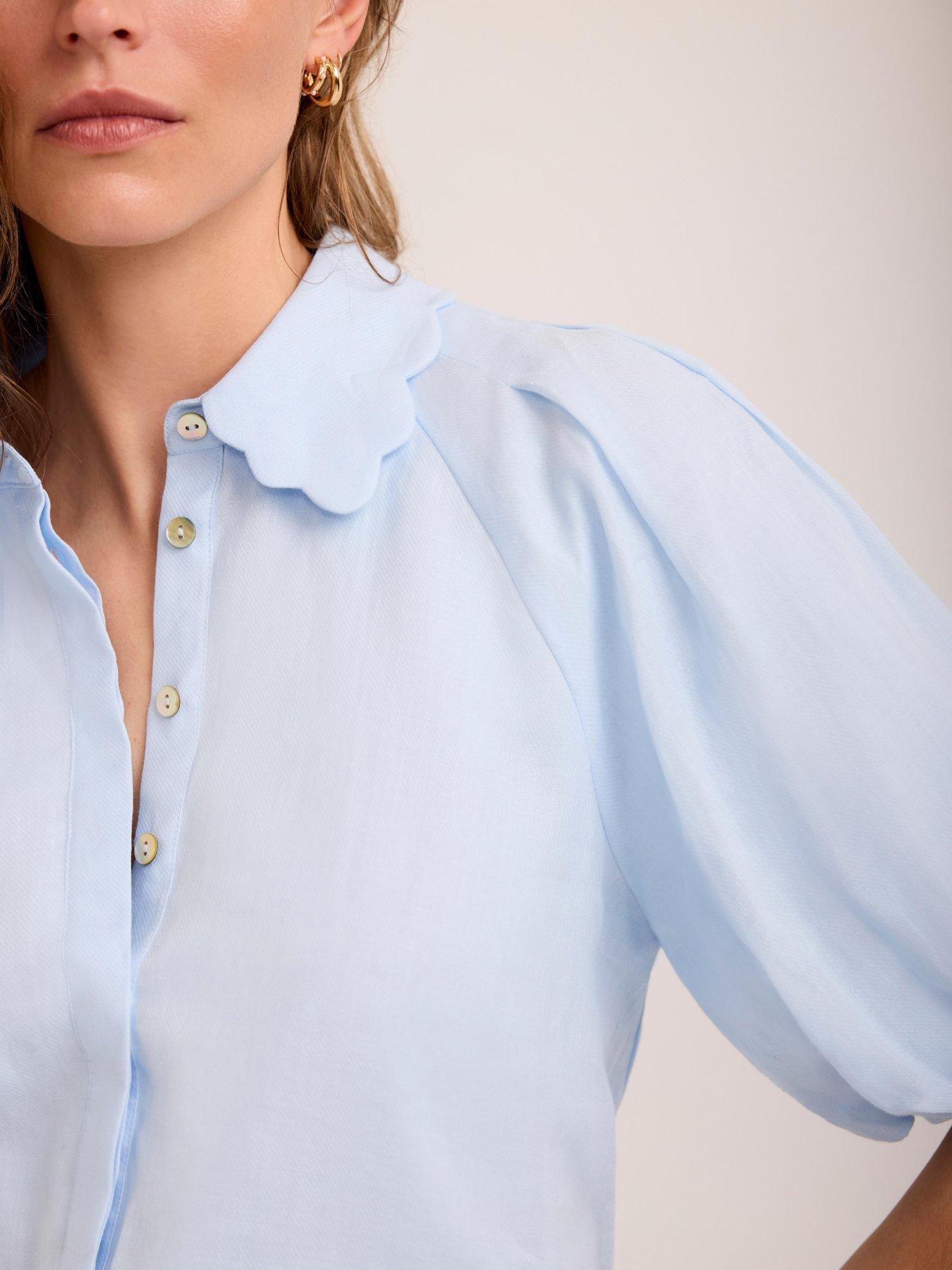Image 4 of 6 of Mint Velvet Blue Ramie Puff Sleeve Top