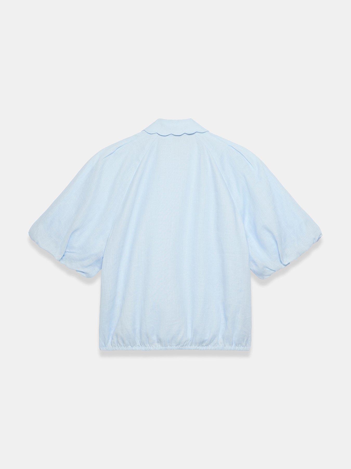 Image 6 of 6 of Mint Velvet Blue Ramie Puff Sleeve Top