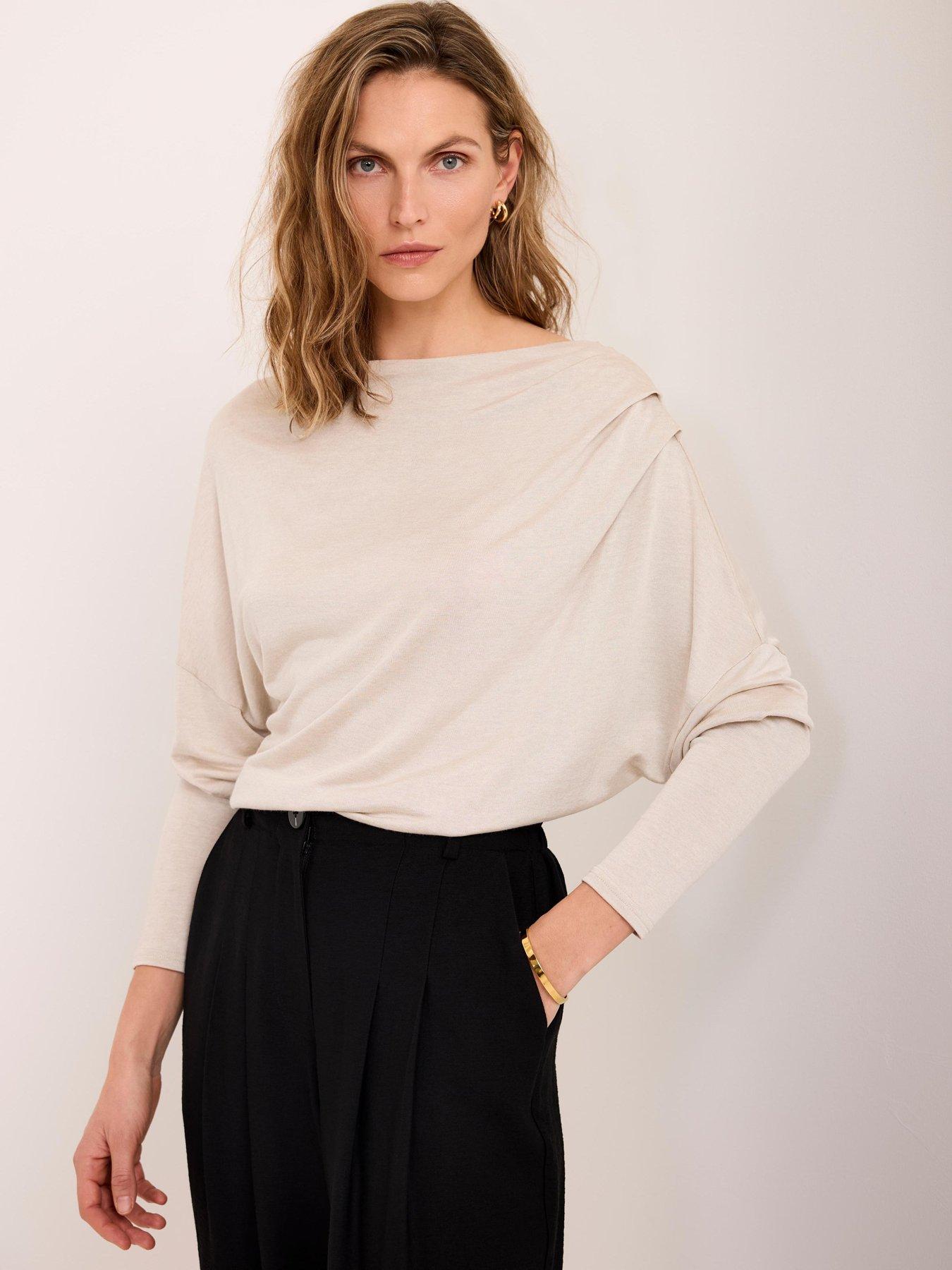 Image 1 of 6 of Mint Velvet Neutral Metallic Ruched Ls Top