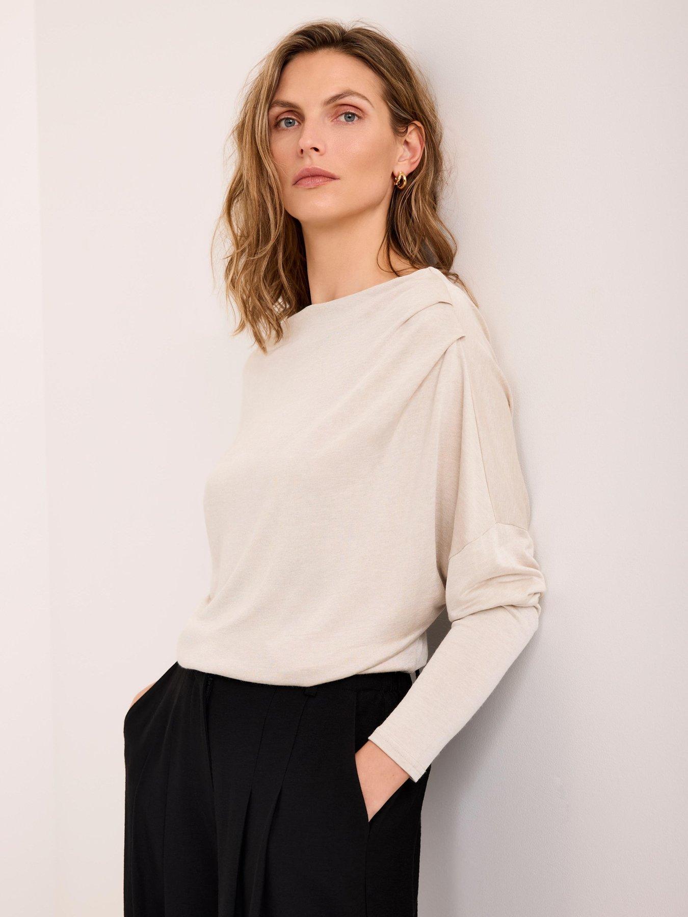 Image 2 of 6 of Mint Velvet Neutral Metallic Ruched Ls Top