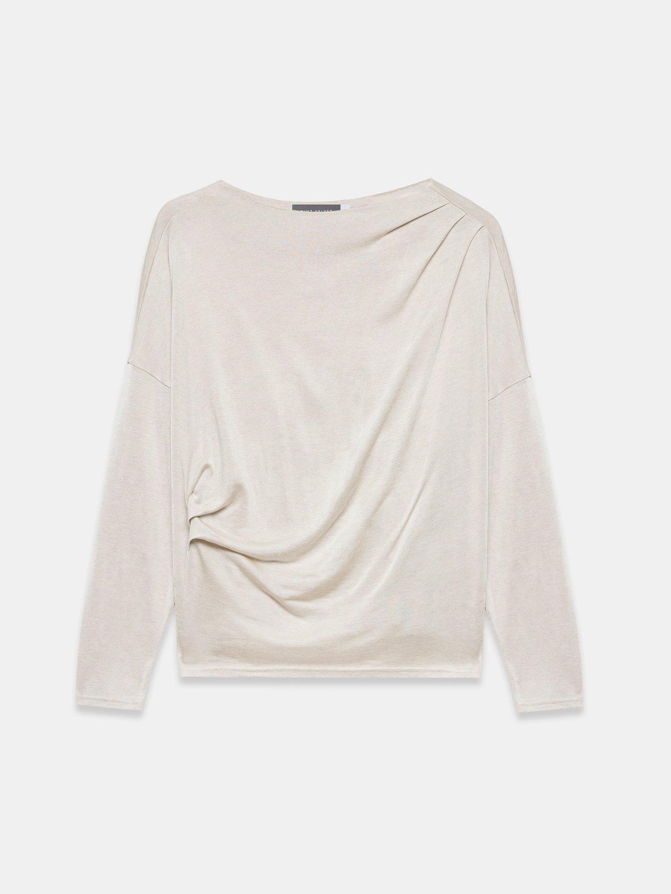 Image 5 of 6 of Mint Velvet Neutral Metallic Ruched Ls Top