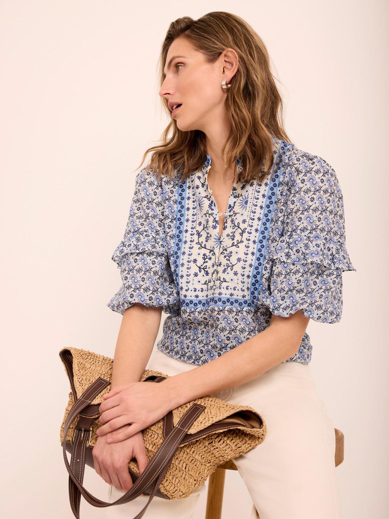 Image 2 of 6 of Mint Velvet Blue Floral Print Puff Blouse