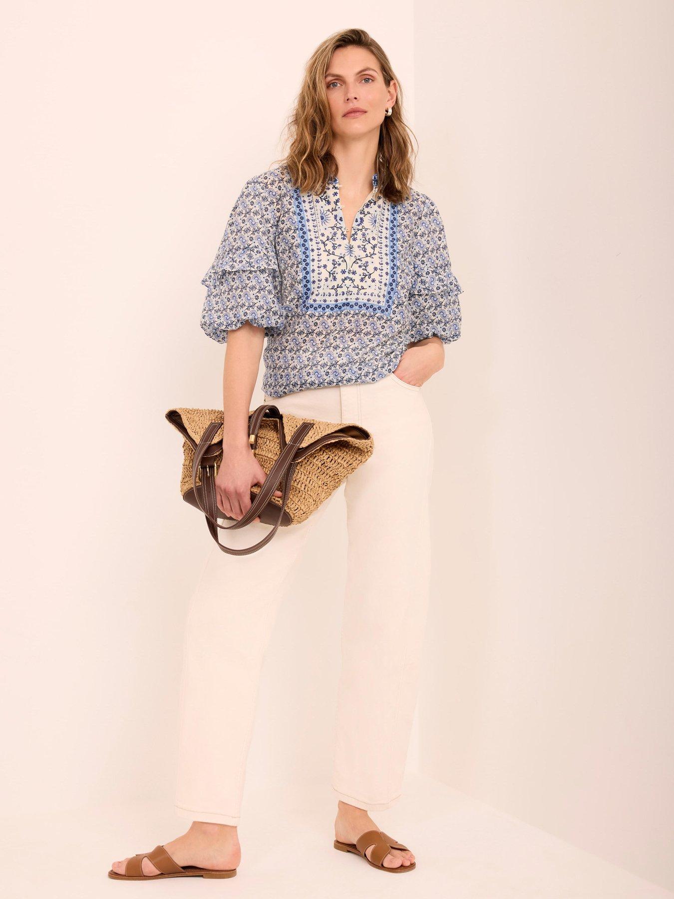 Image 3 of 6 of Mint Velvet Blue Floral Print Puff Blouse