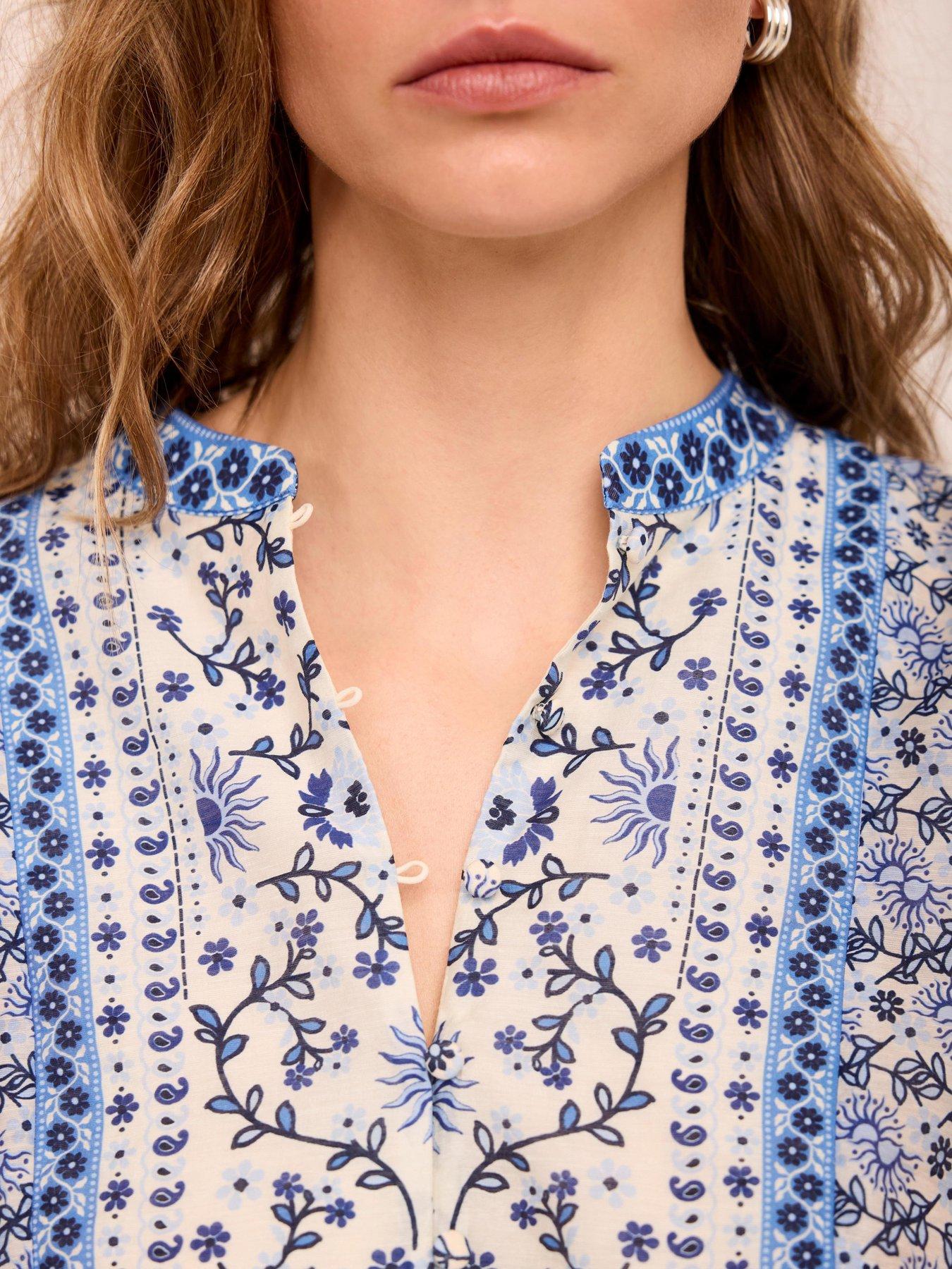 Image 4 of 6 of Mint Velvet Blue Floral Print Puff Blouse