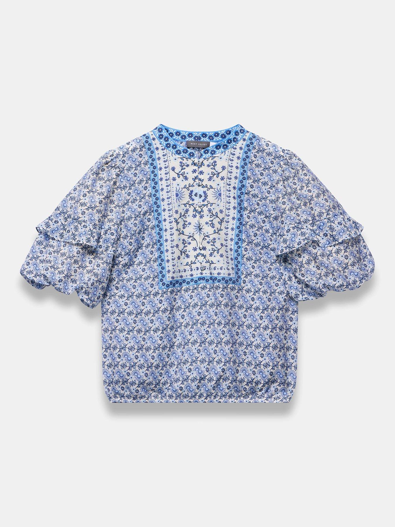 Image 5 of 6 of Mint Velvet Blue Floral Print Puff Blouse