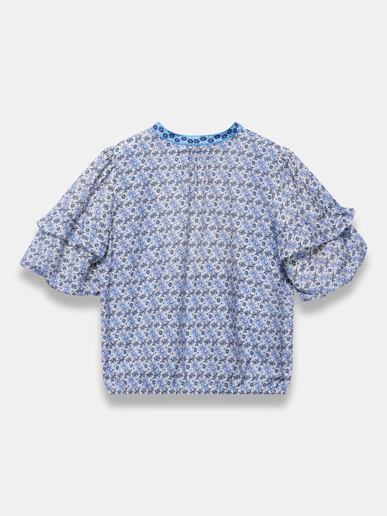 Image 6 of 6 of Mint Velvet Blue Floral Print Puff Blouse