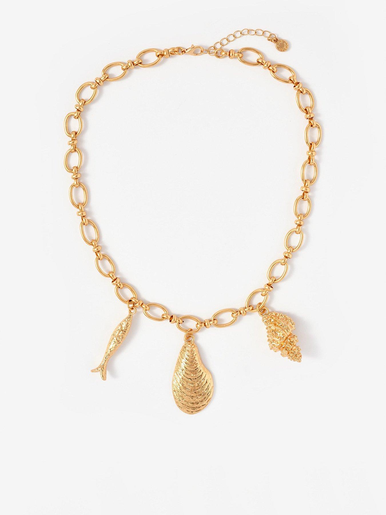 Mint Velvet Shell Statement Necklace - Gold