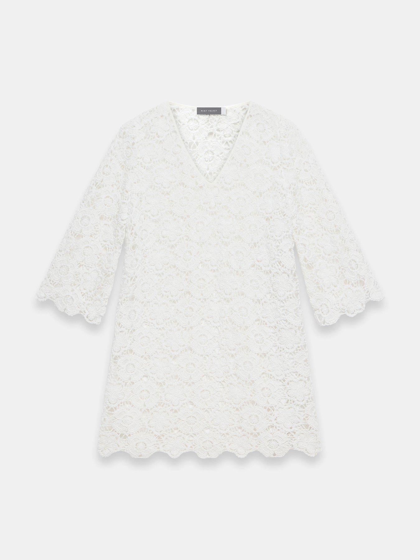 Image 5 of 6 of Mint Velvet Ivory Crochet Beach Dress - White