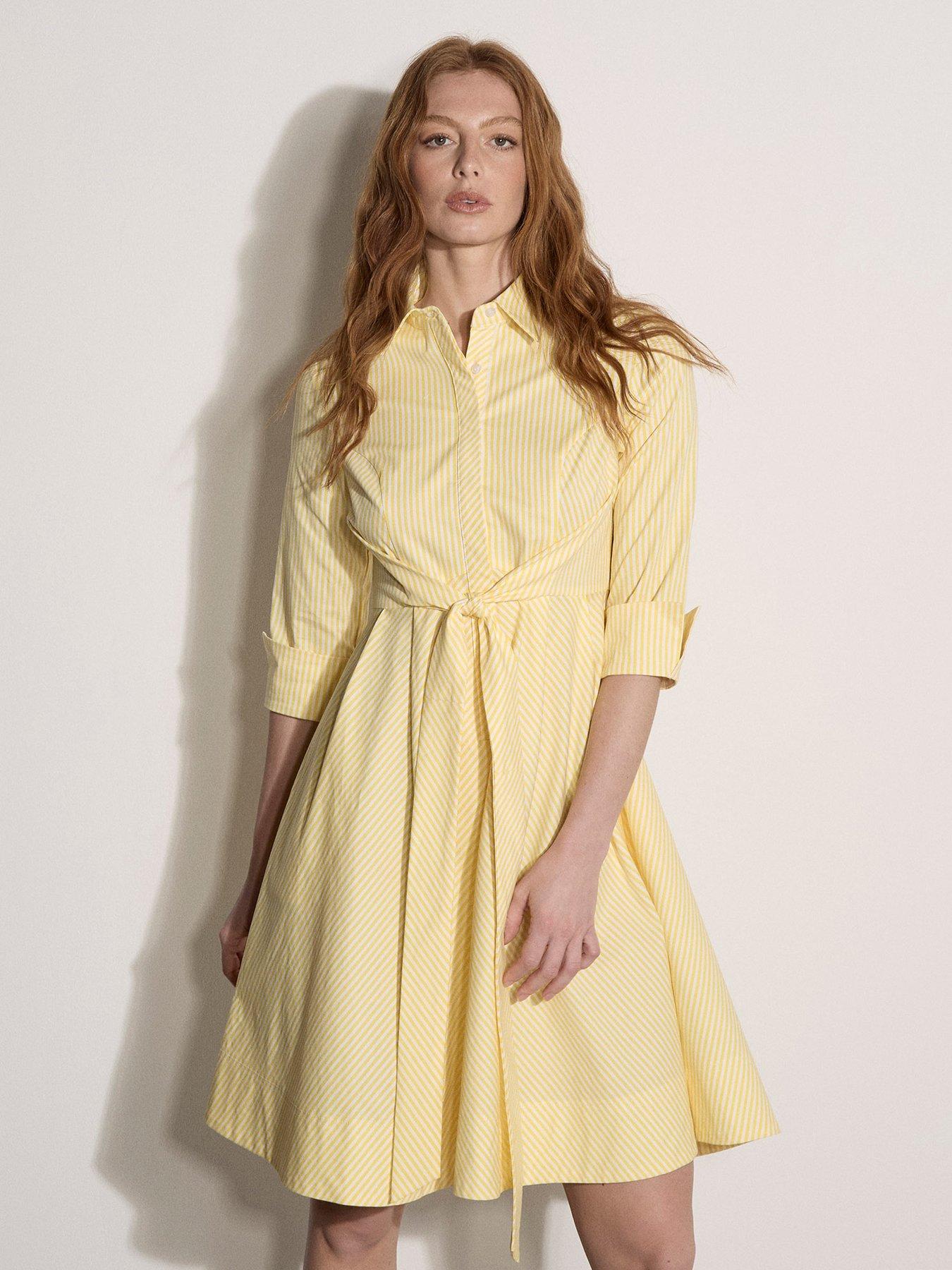 Apricot Striped Shirt Mini Dress - Yellow