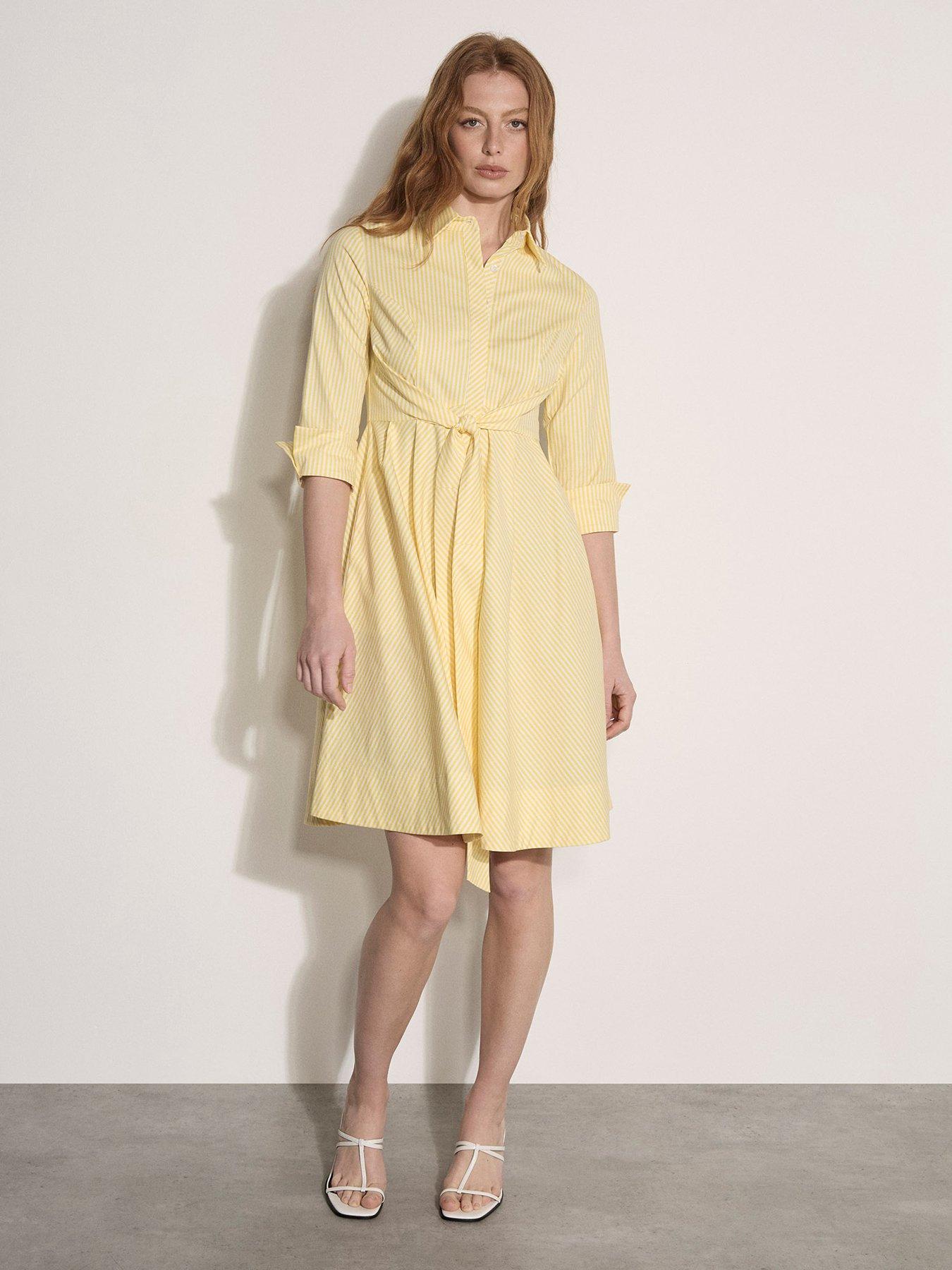 Image 3 of 4 of Apricot Striped Shirt Mini Dress - Yellow