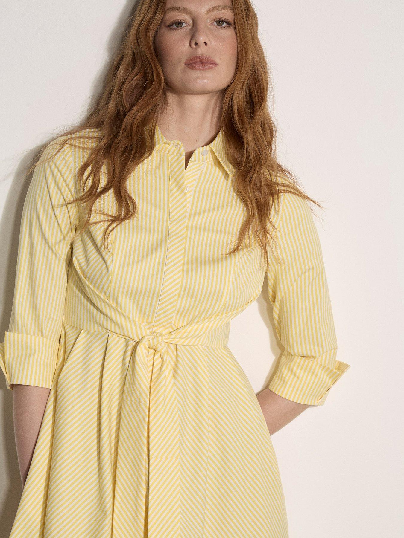 Image 4 of 4 of Apricot Striped Shirt Mini Dress - Yellow