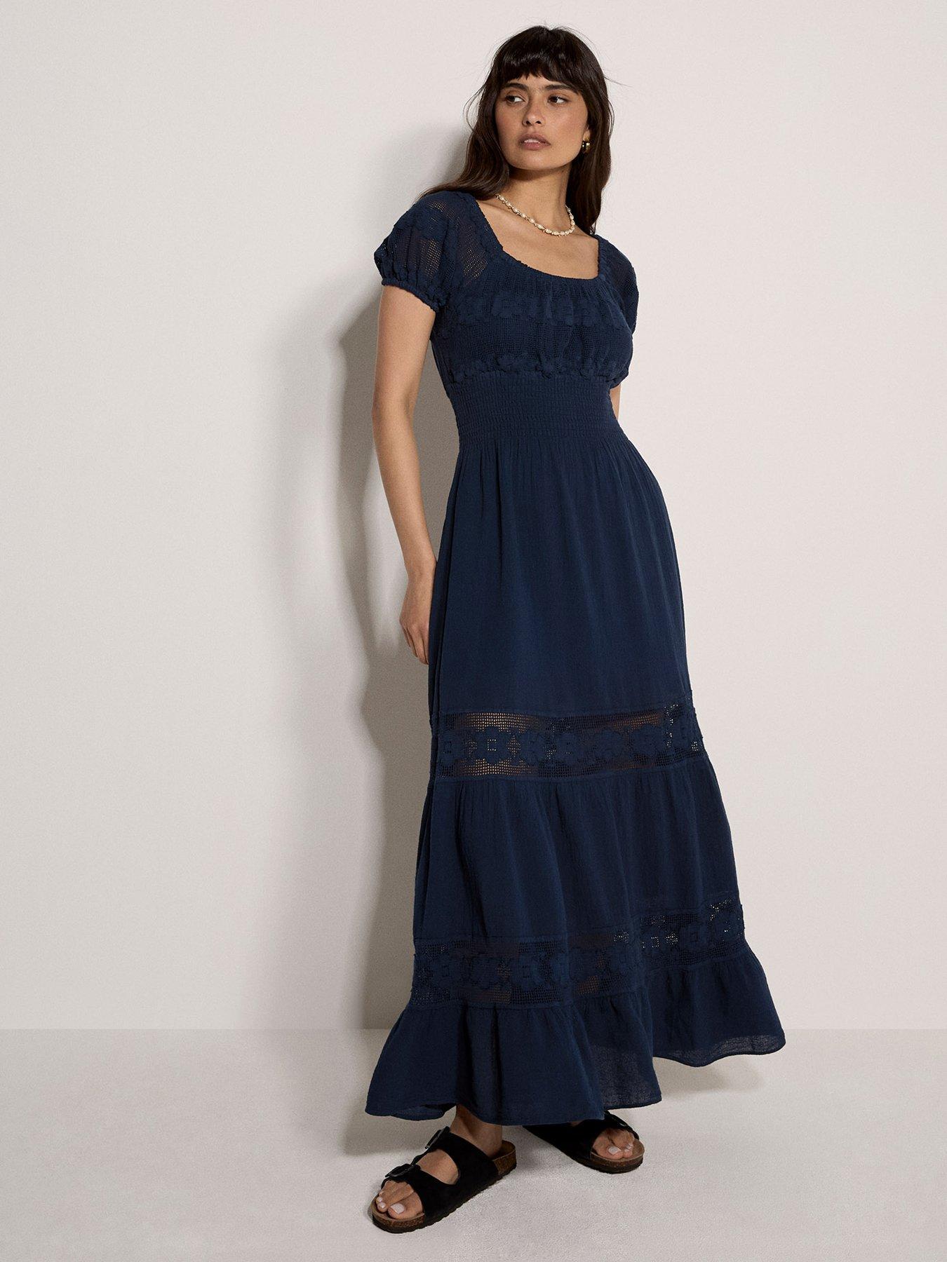 Image 1 of 5 of Apricot Floral Lace Milkmaid Maxi Dress - Blue