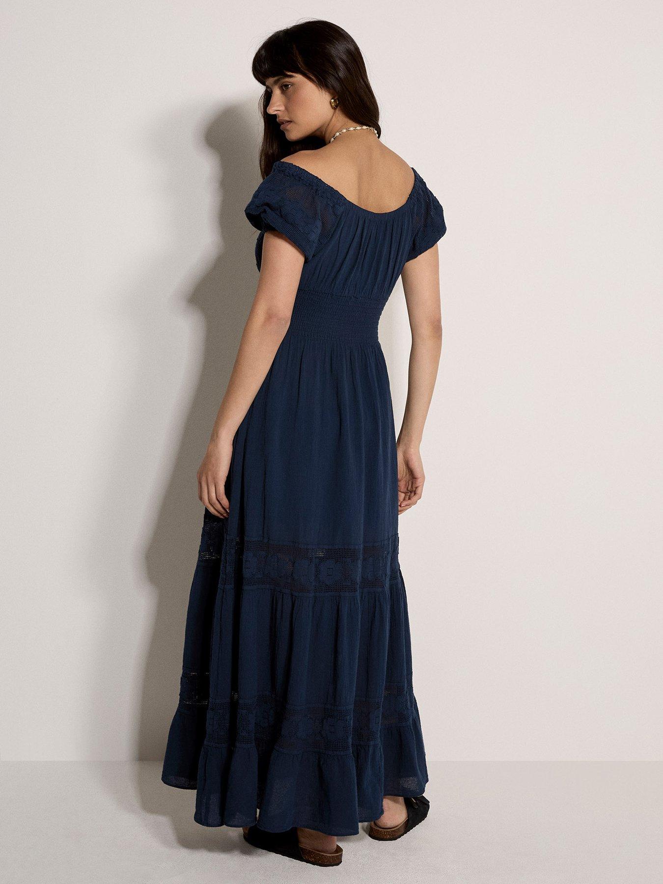 Image 2 of 5 of Apricot Floral Lace Milkmaid Maxi Dress - Blue