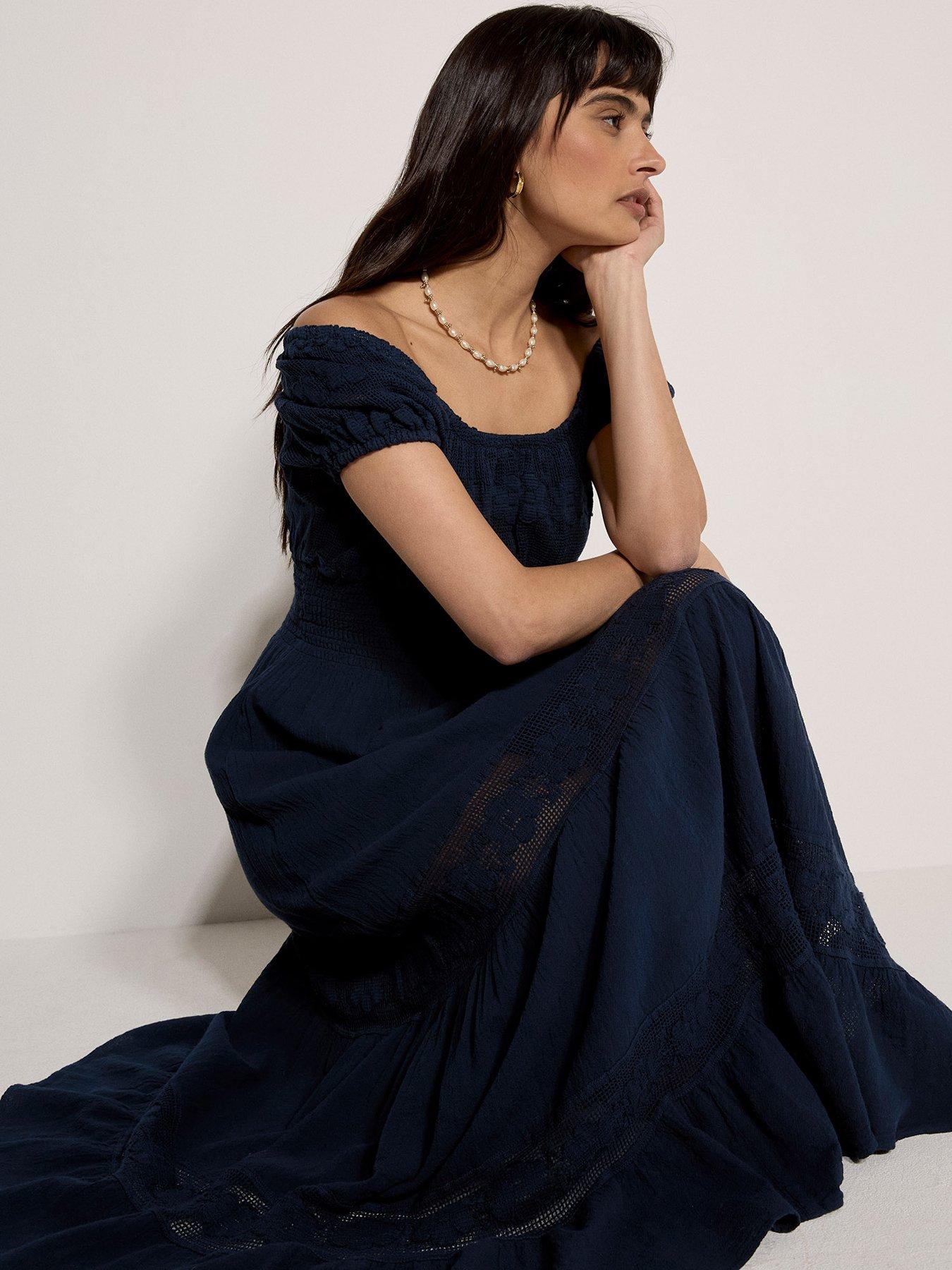 Image 3 of 5 of Apricot Floral Lace Milkmaid Maxi Dress - Blue