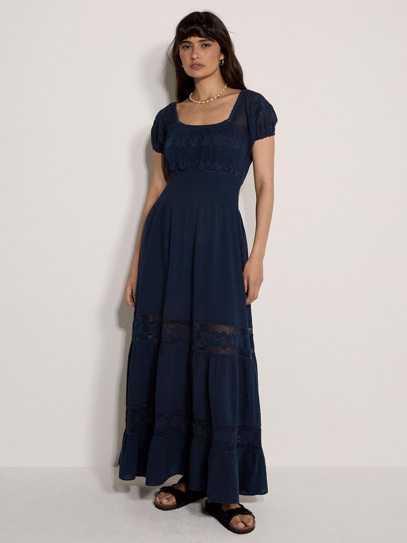 Image 5 of 5 of Apricot Floral Lace Milkmaid Maxi Dress - Blue