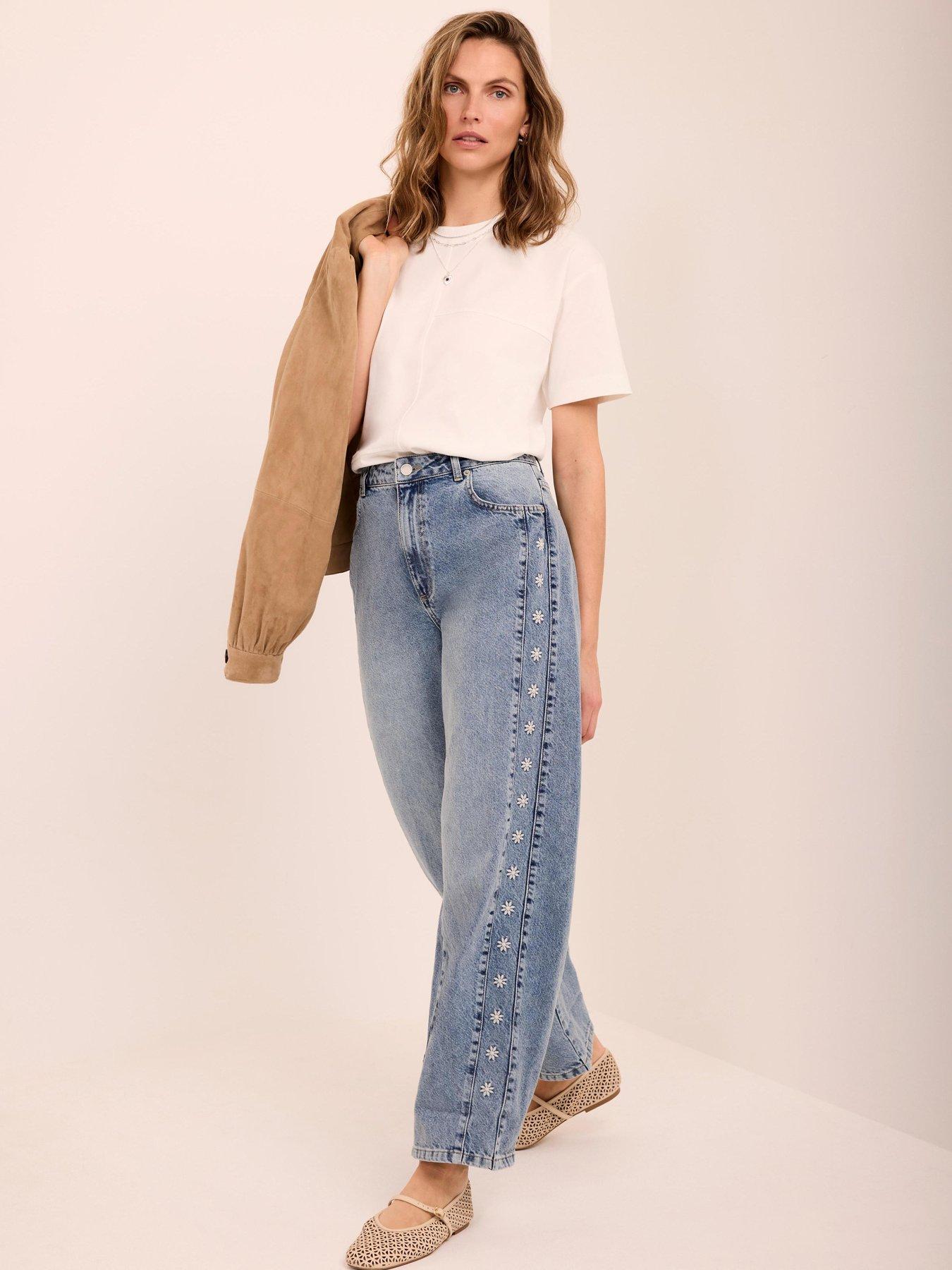 Image 1 of 6 of Mint Velvet Mid Indigo Embroidered Jean