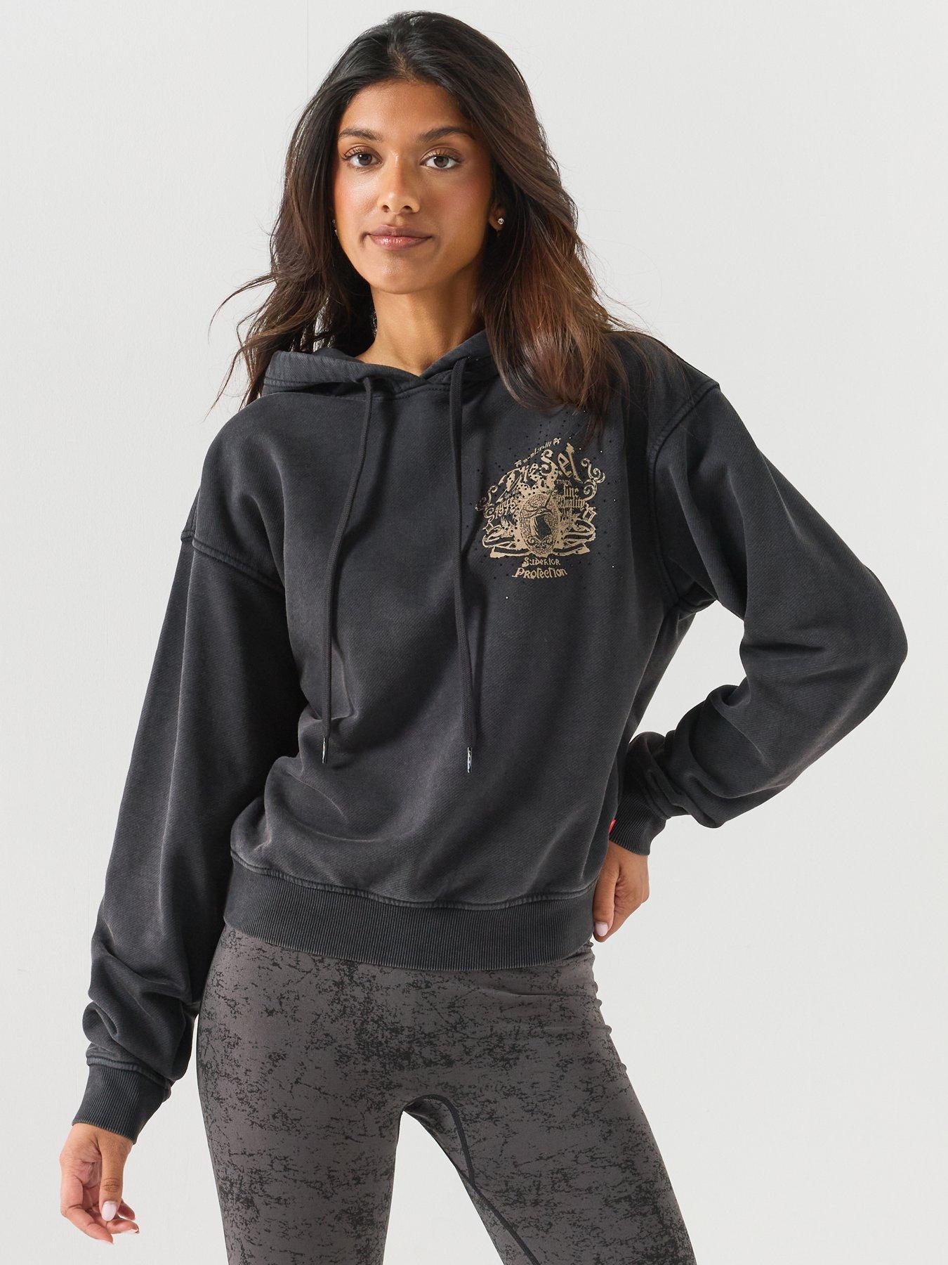 Image 2 of 6 of Diesel Hoodie with Prints and Rhinestone Studs - Black