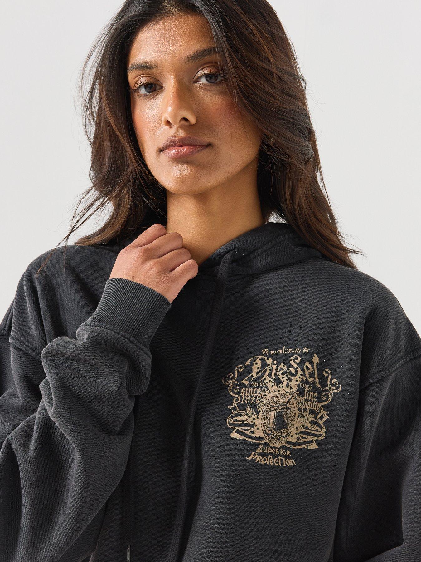 Image 4 of 6 of Diesel Hoodie with Prints and Rhinestone Studs - Black