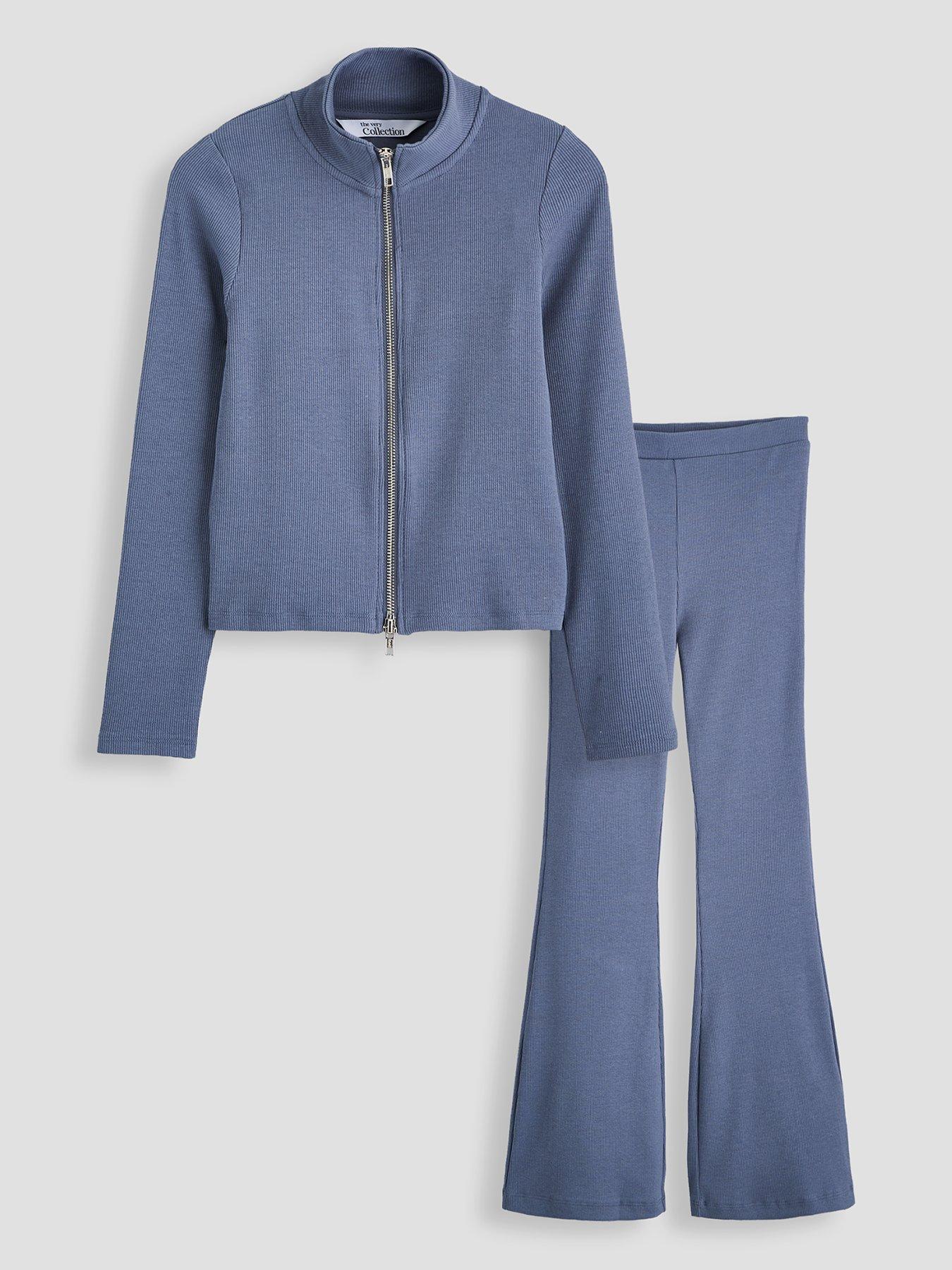 Image 1 of 6 of The Very Collection Girls Rib Zip Up Basic Set With Flare Leggings