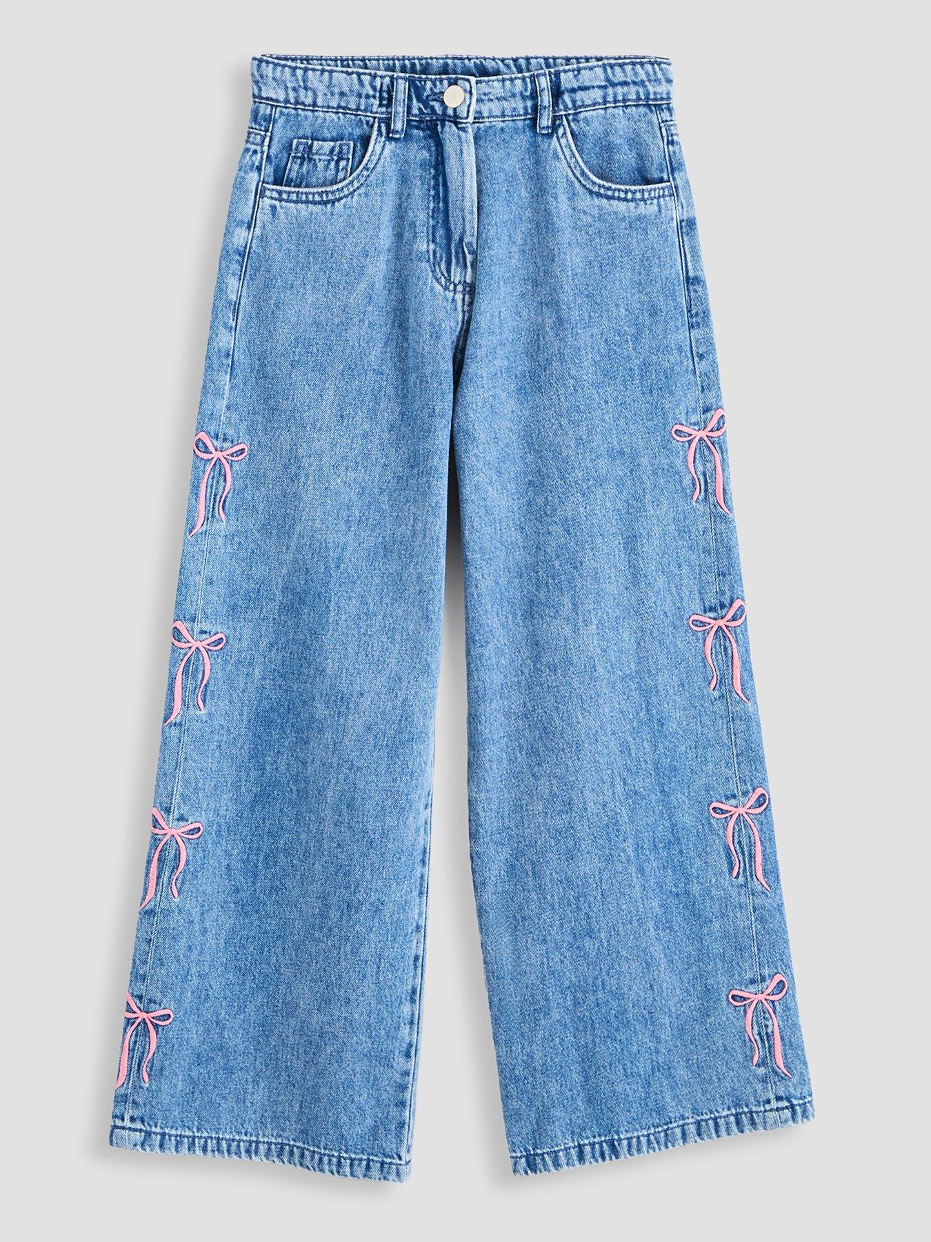Image 1 of 4 of The Very Collection The Very Collection Girls Side Bow Detail Wide Leg Jeans (3 - 16 Years) - Mid Wash