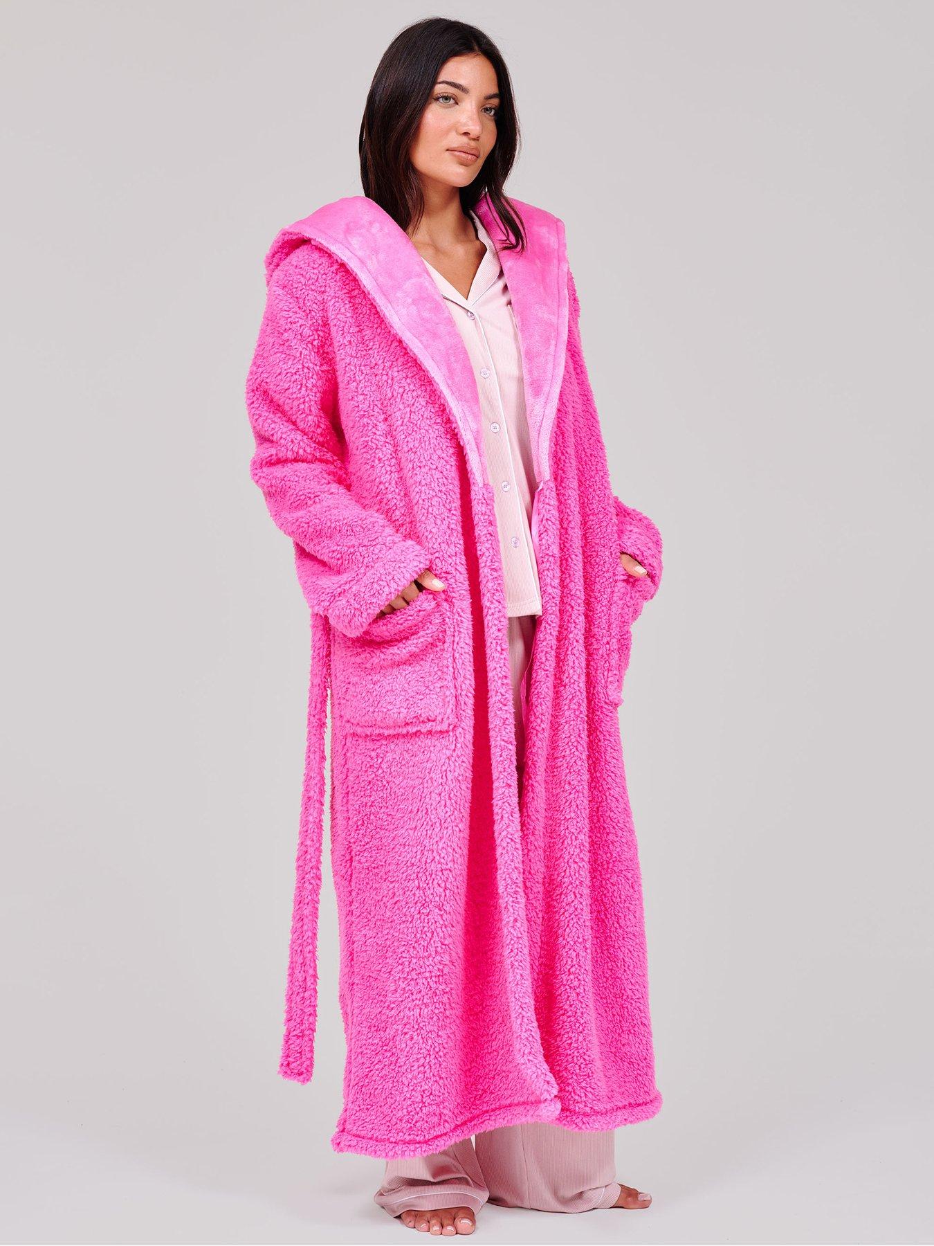 Image 1 of 5 of Loungeable Sherpa Maxi Dressing Gown with Luxury Fleece Lined Hood - Pink
