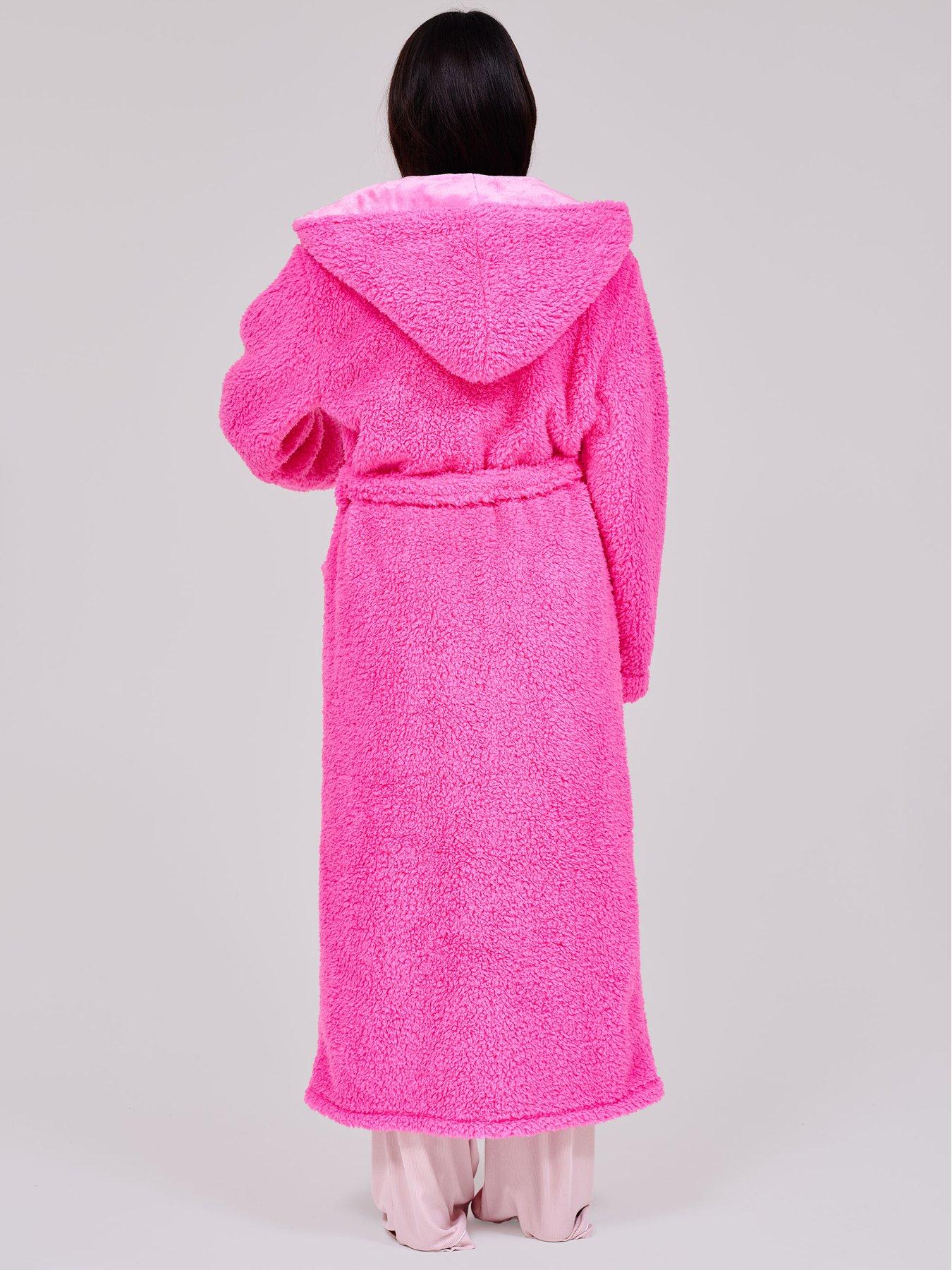 Image 2 of 5 of Loungeable Sherpa Maxi Dressing Gown with Luxury Fleece Lined Hood - Pink