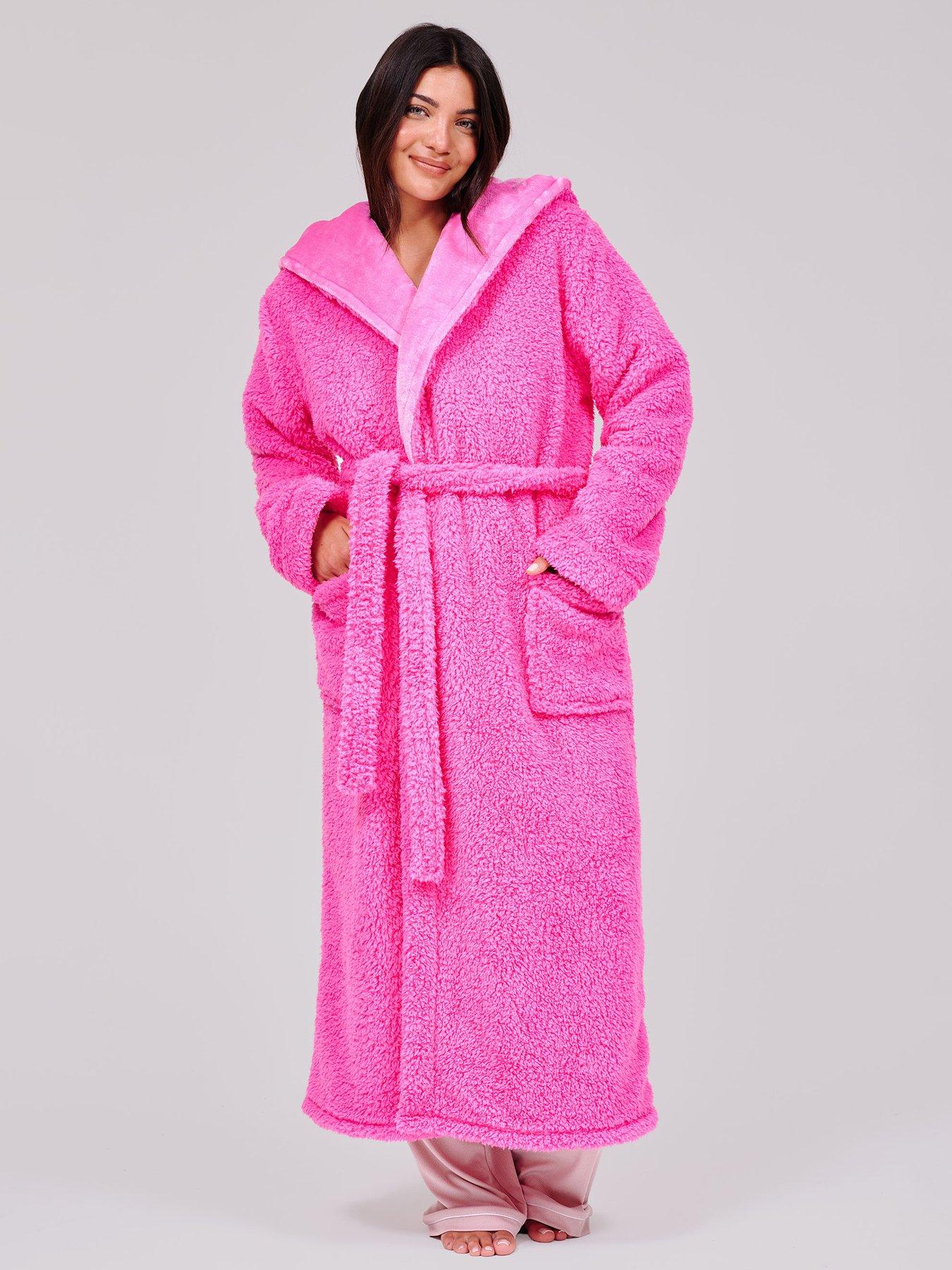 Image 3 of 5 of Loungeable Sherpa Maxi Dressing Gown with Luxury Fleece Lined Hood - Pink