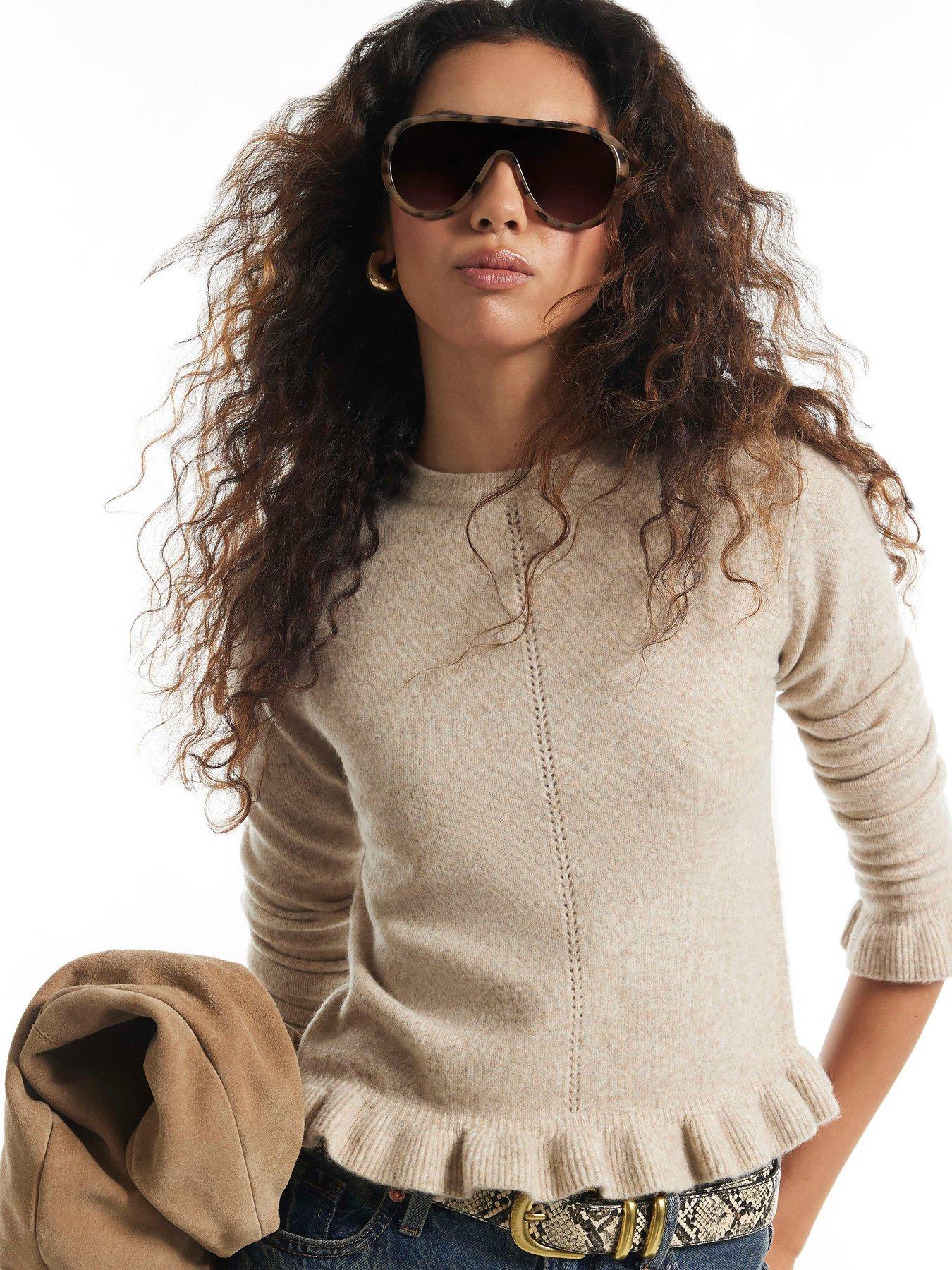 Image 1 of 6 of River Island Womens Frill Hem Cotton Jumper - Cream