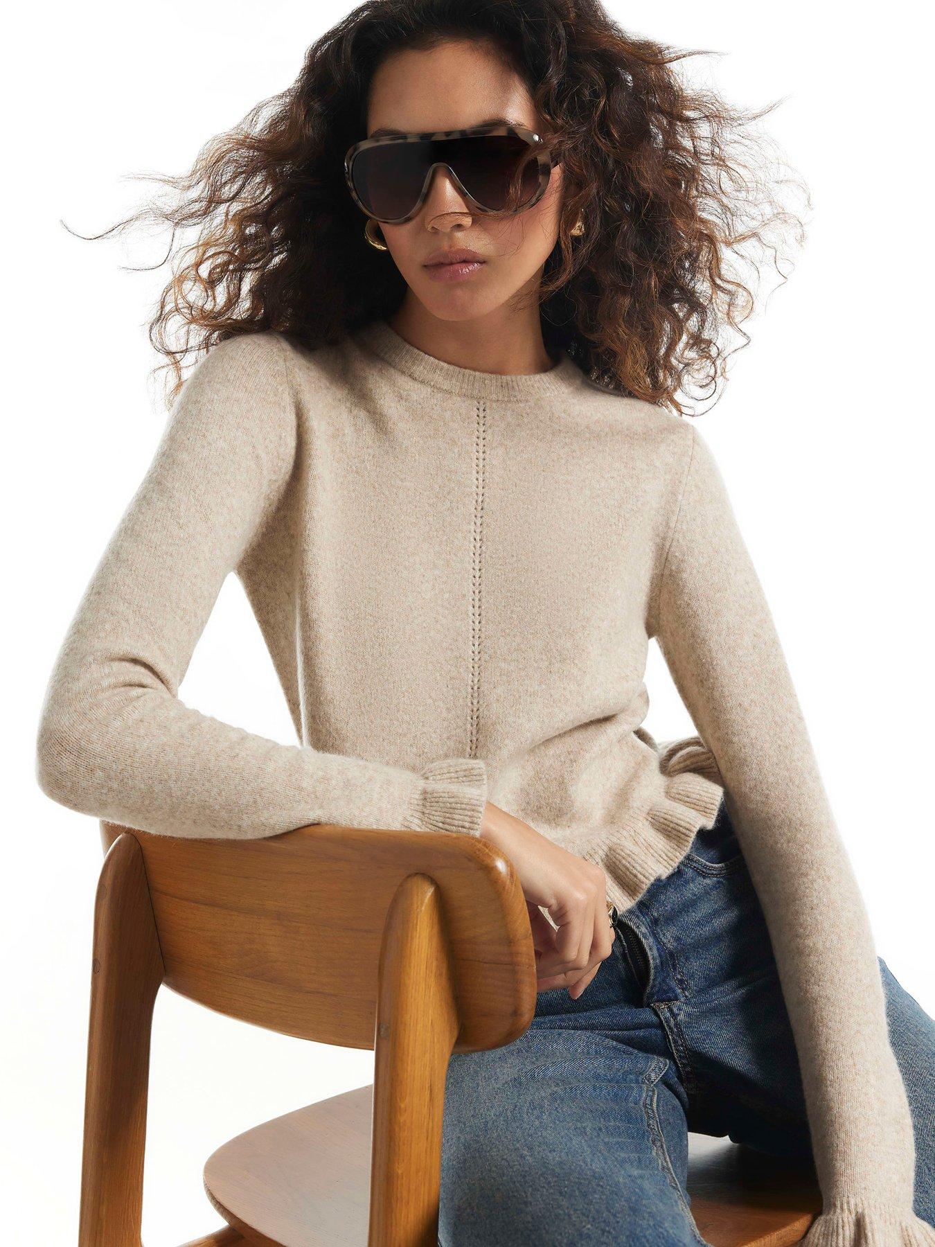 Image 4 of 6 of River Island Womens Frill Hem Cotton Jumper - Cream