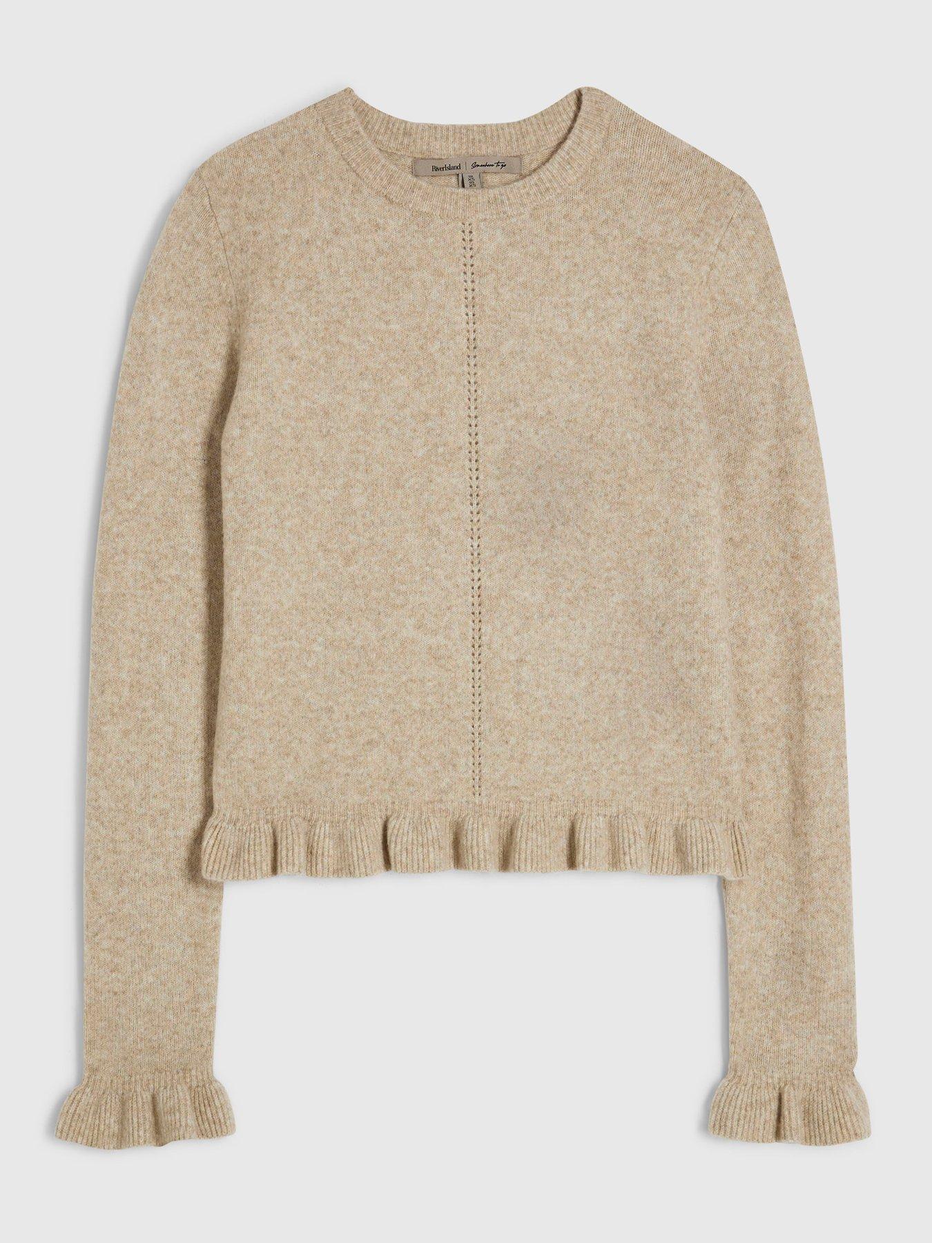 Image 6 of 6 of River Island Womens Frill Hem Cotton Jumper - Cream
