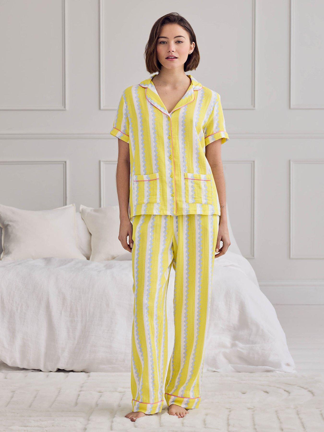 CHELSEA PEERS Chelsea Peers Cotton Cheesecloth Wiggle Stripe Long Pyjama Set - Yellow