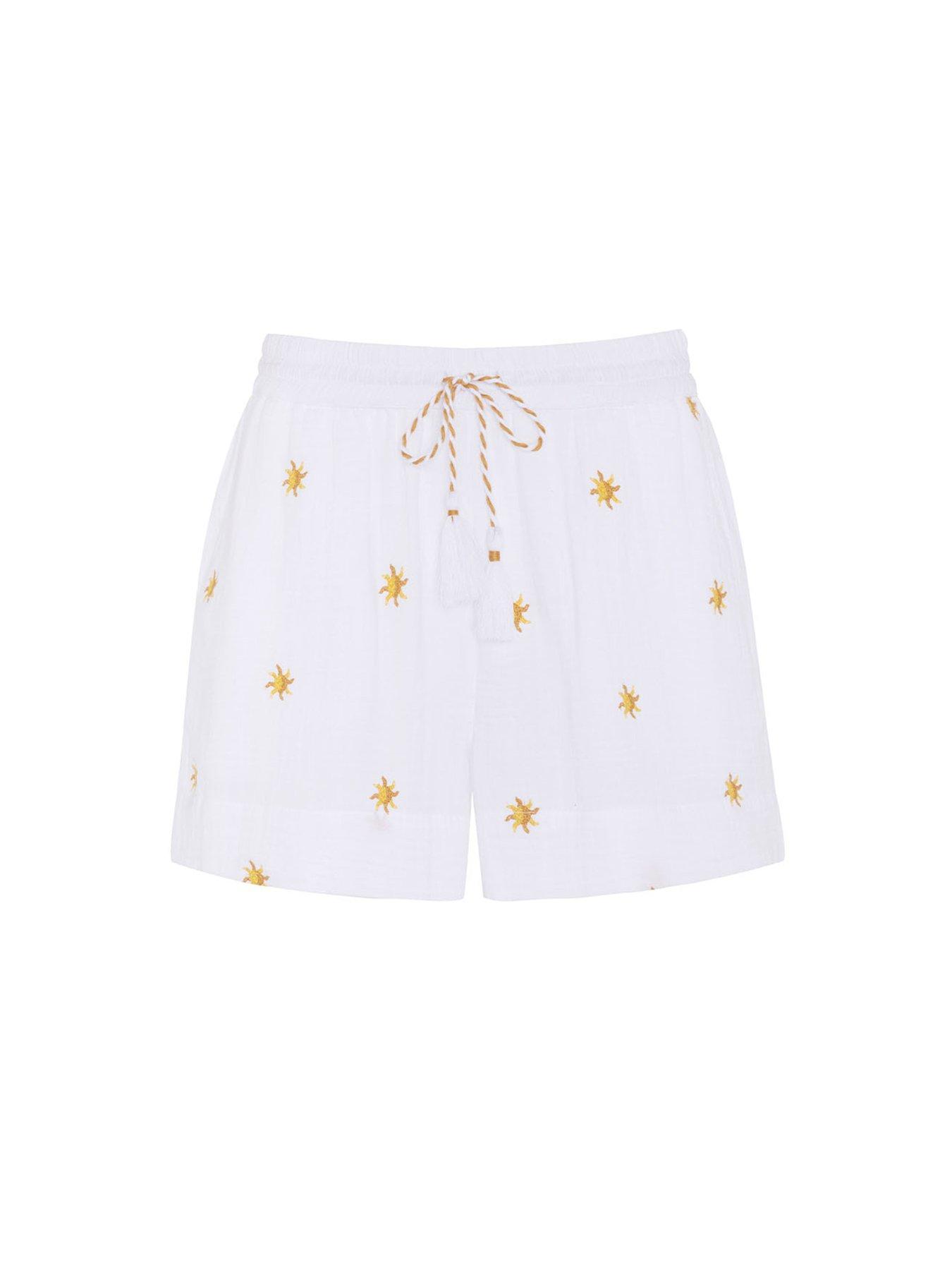 Image 5 of 5 of CHELSEA PEERS Chelsea Peers Cotton Cheesecloth Embroidered Sunburst Shorts - White
