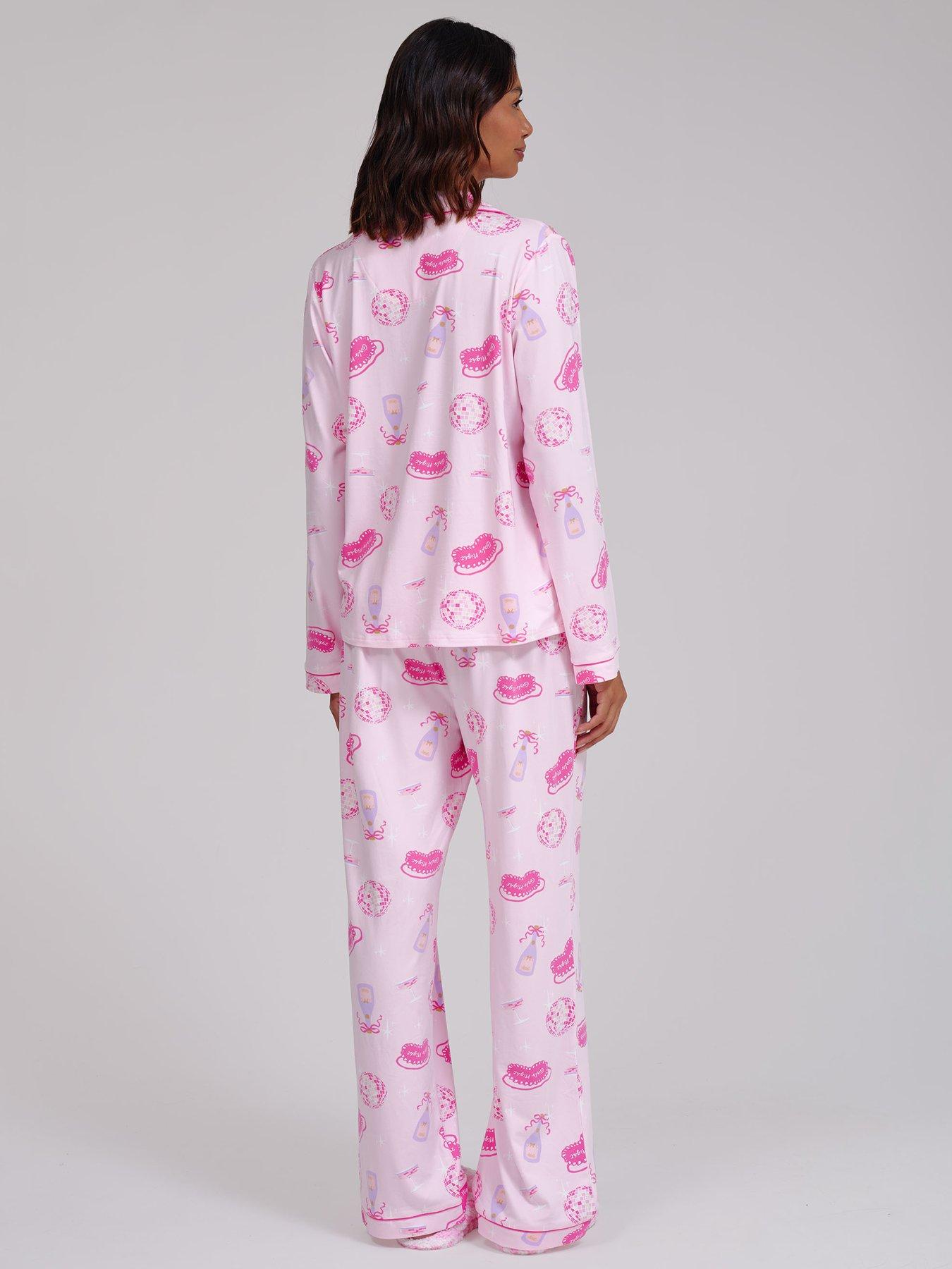 Image 2 of 5 of Loungeable Night Super Soft Long Sleeve Tie Front Pyjama Set - Pink