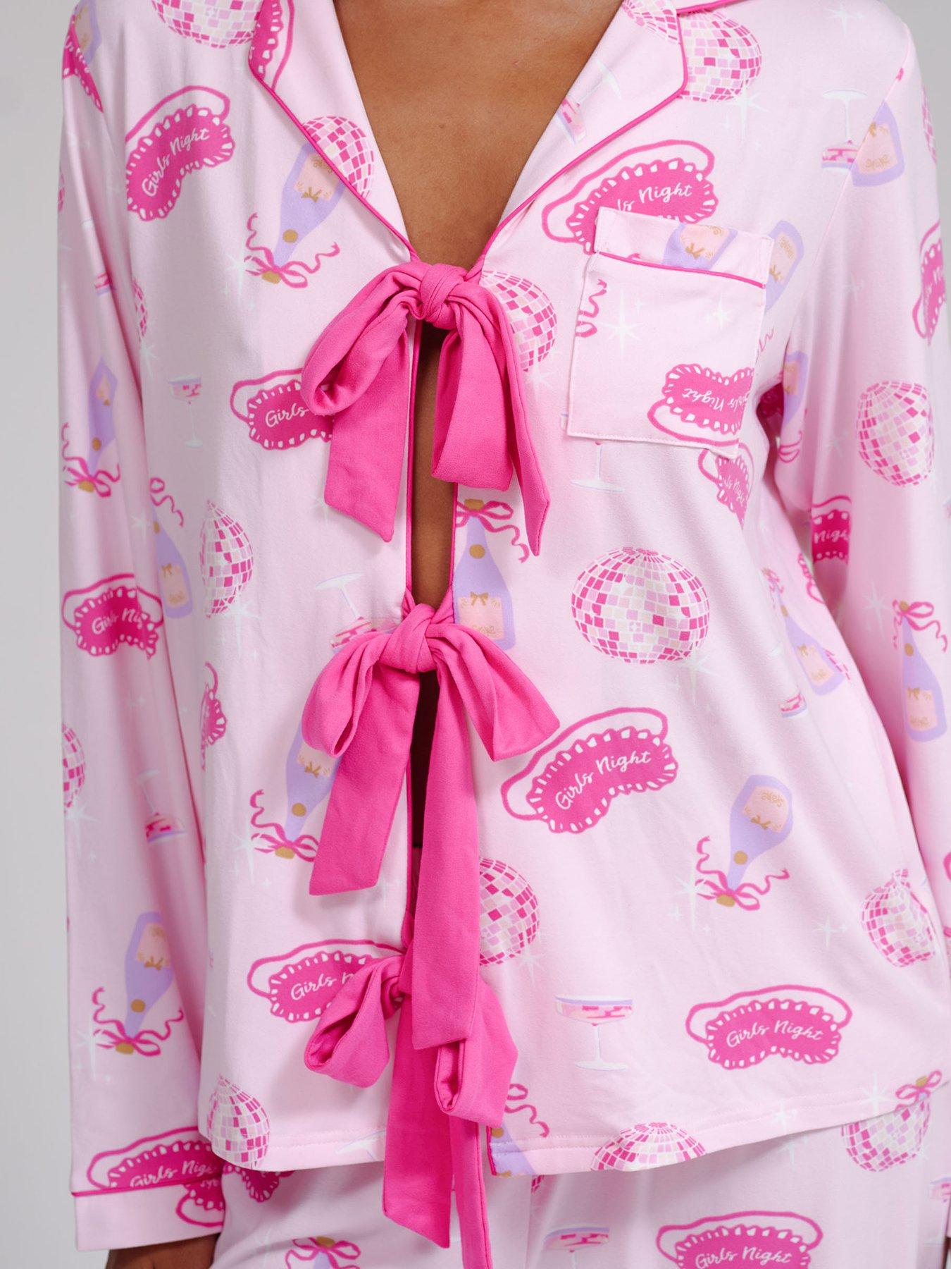 Image 5 of 5 of Loungeable Night Super Soft Long Sleeve Tie Front Pyjama Set - Pink