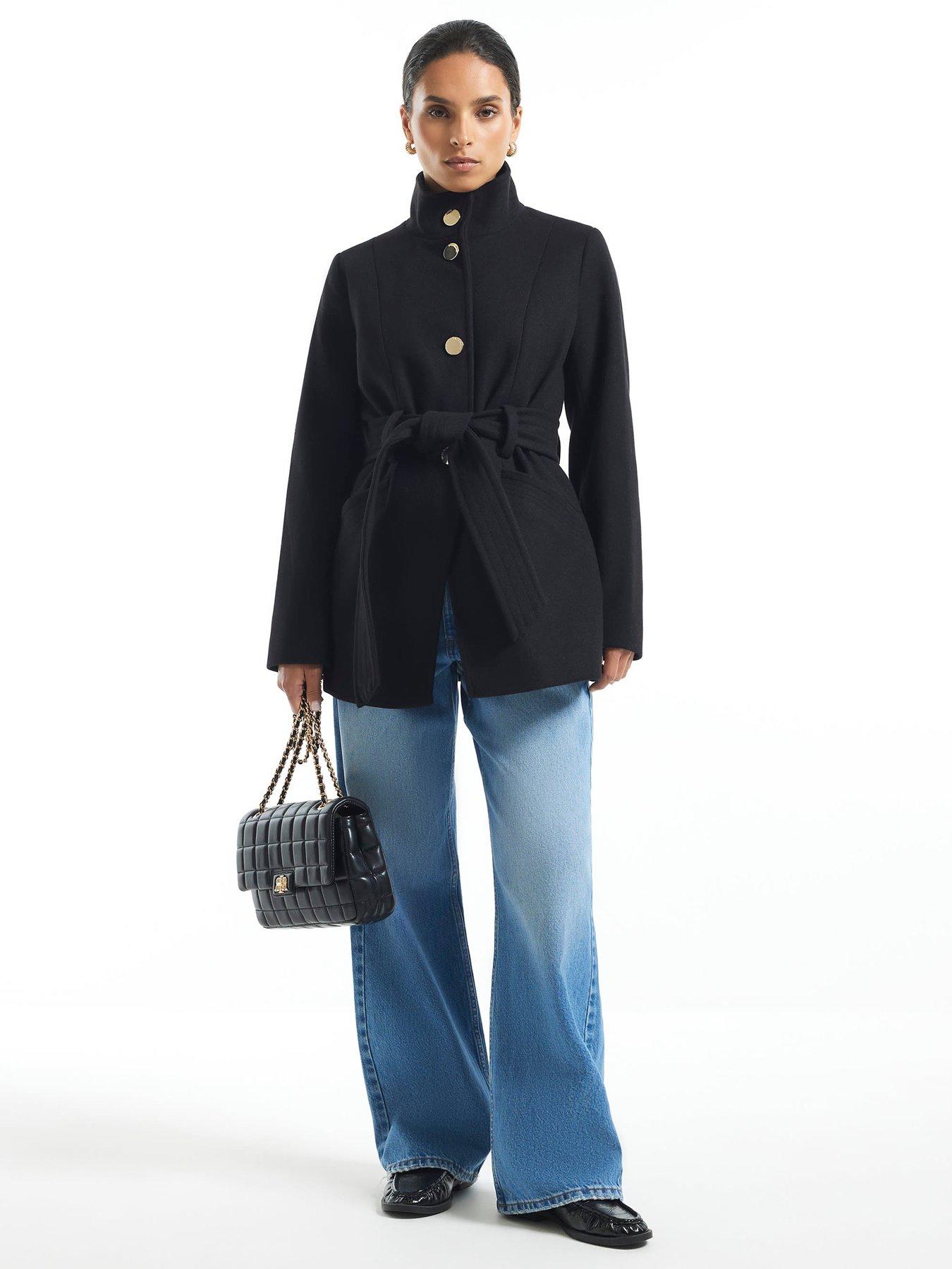 Image 1 of 5 of River Island Petite Belted Short Wool Coat