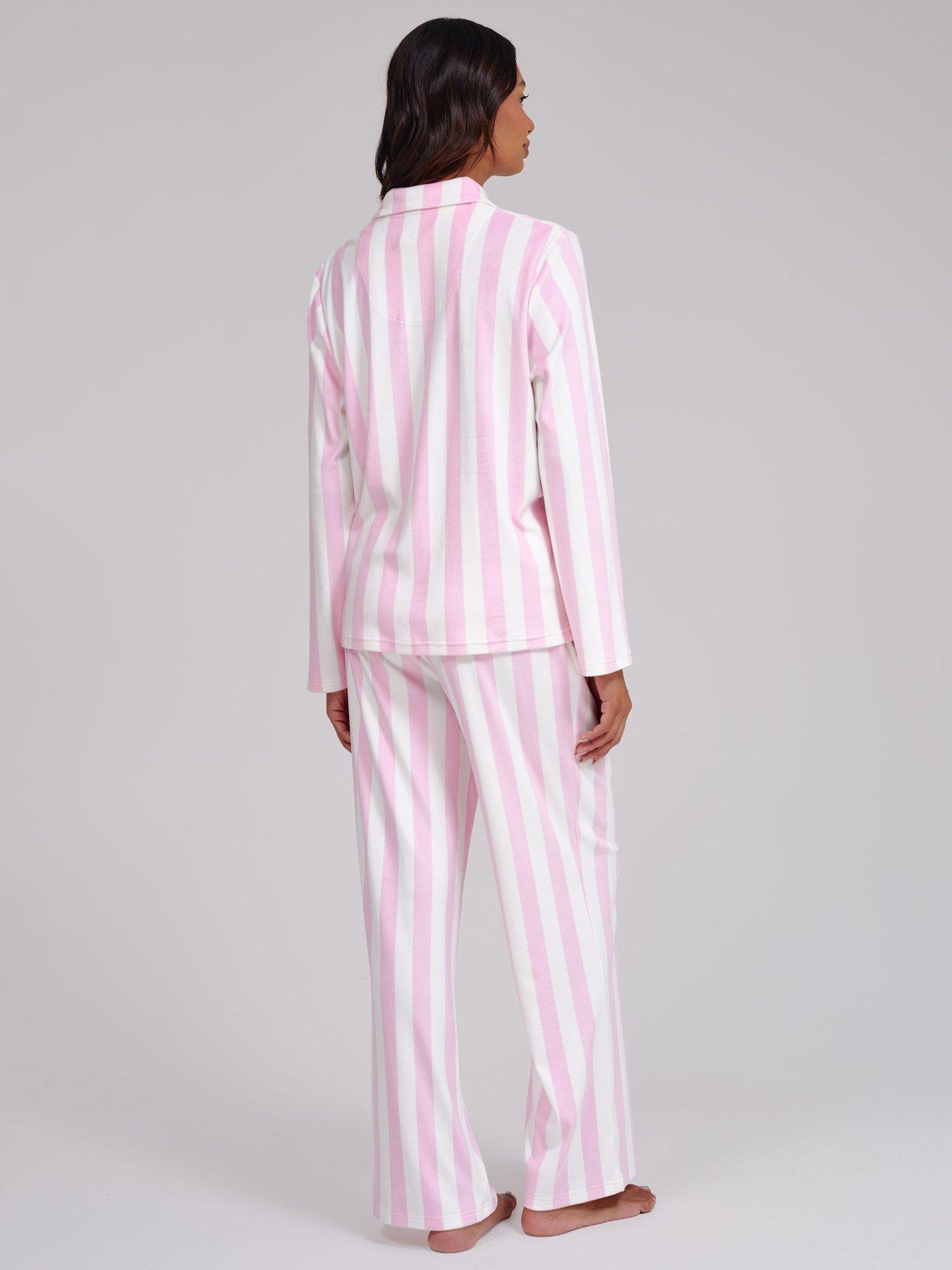 Image 2 of 5 of Loungeable Womens Stripe Velour Button-Down Pyjama Set - Pink