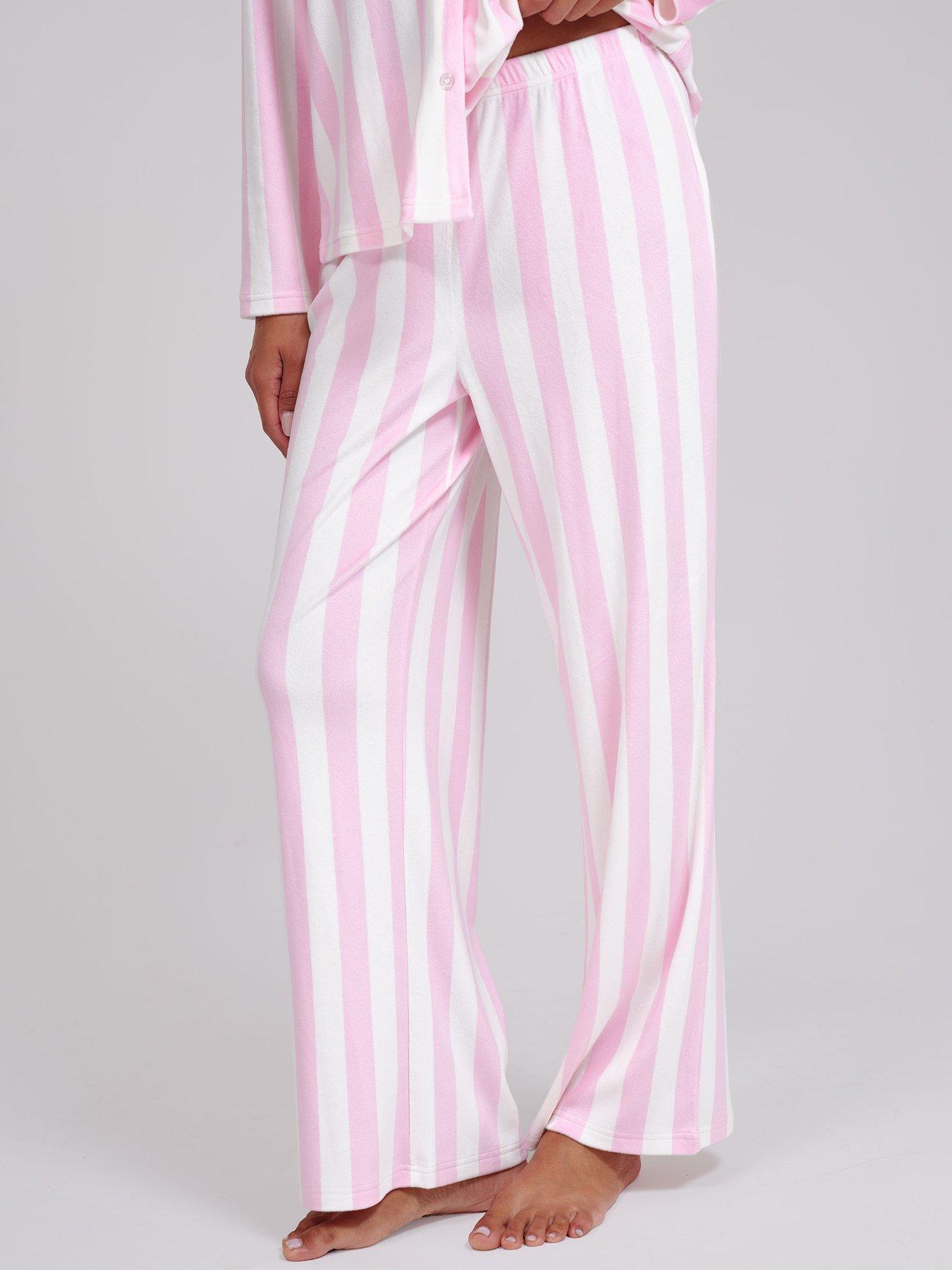 Image 5 of 5 of Loungeable Womens Stripe Velour Button-Down Pyjama Set - Pink
