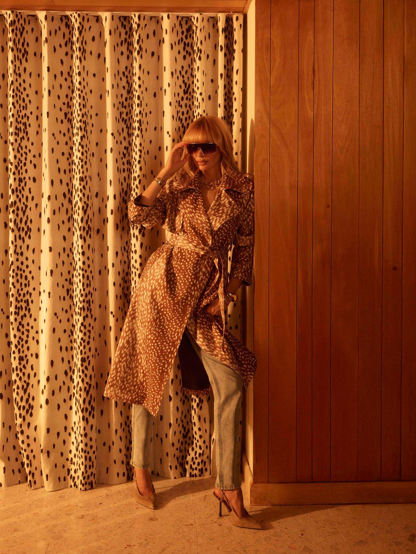 River Island Ri X Olivia Attwood Deer Print Duster Coat - Brown