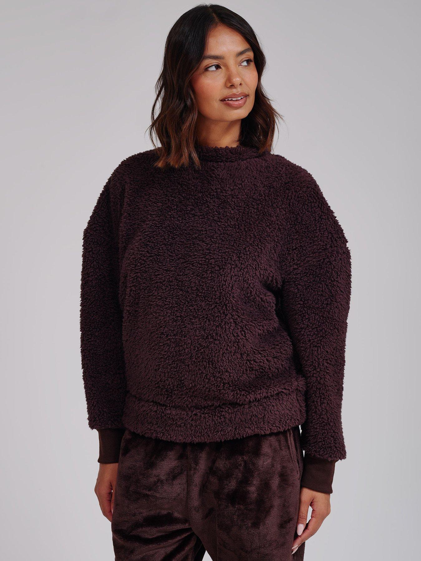 Image 4 of 7 of Loungeable Borg Removable Snood Jumper &amp; Luxury Fleece Jogger Lounge Set - Brown