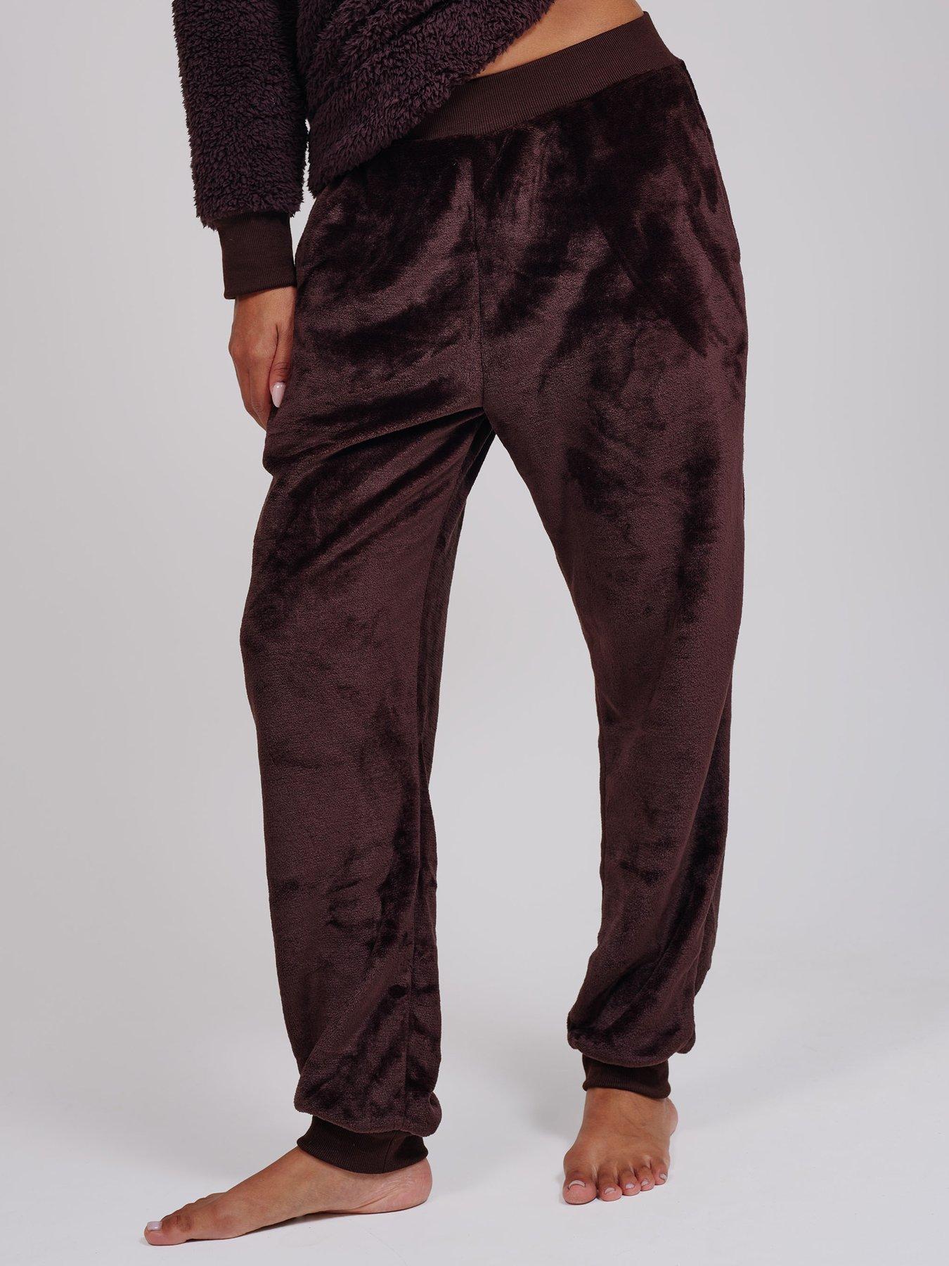 Image 5 of 7 of Loungeable Borg Removable Snood Jumper &amp; Luxury Fleece Jogger Lounge Set - Brown