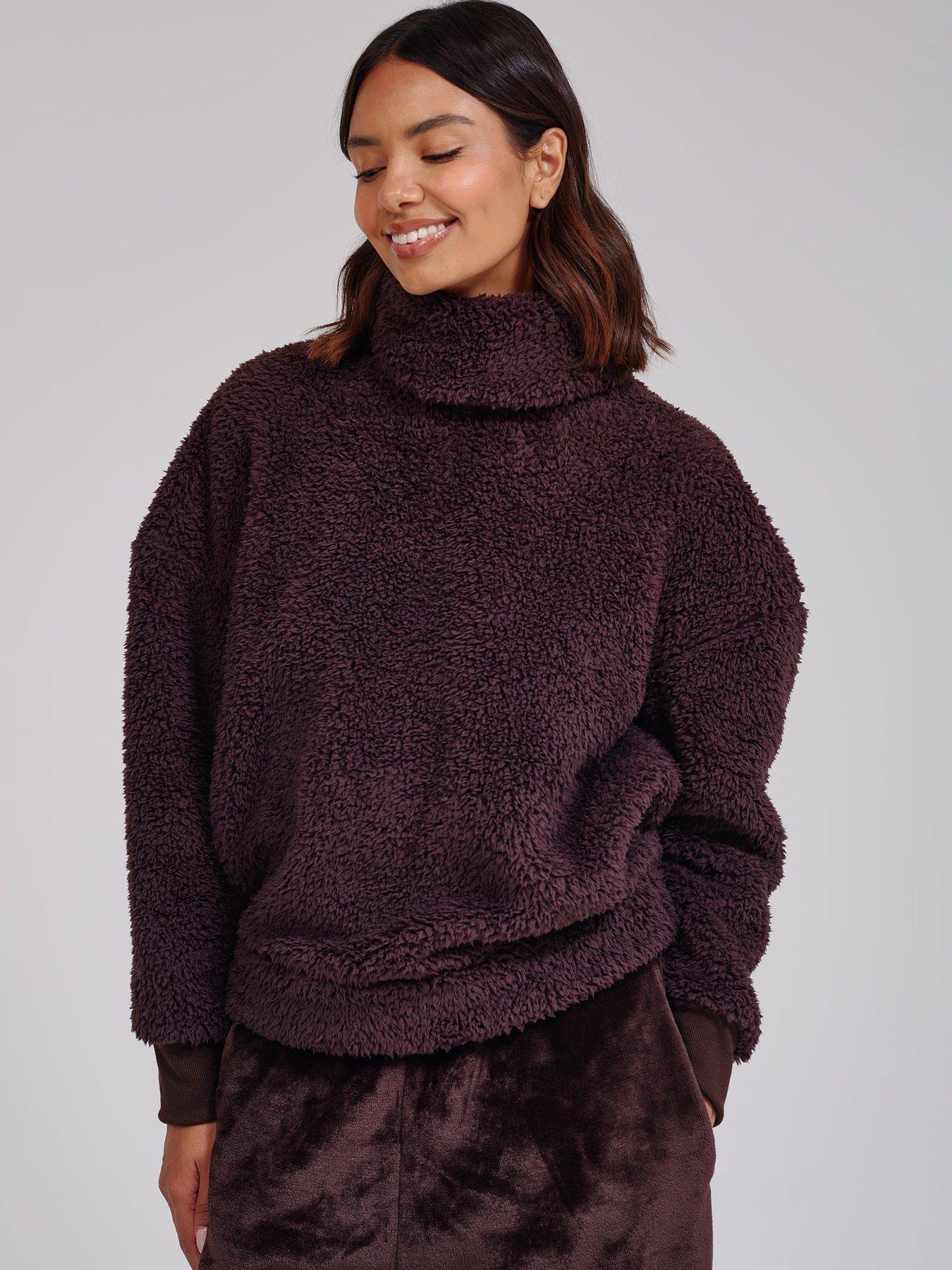 Image 7 of 7 of Loungeable Borg Removable Snood Jumper &amp; Luxury Fleece Jogger Lounge Set - Brown