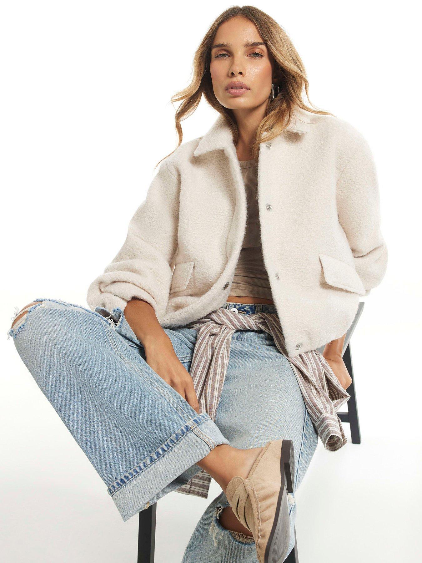 Image 1 of 4 of River Island Womens Teddy Popper Harrington Jacket - Beige