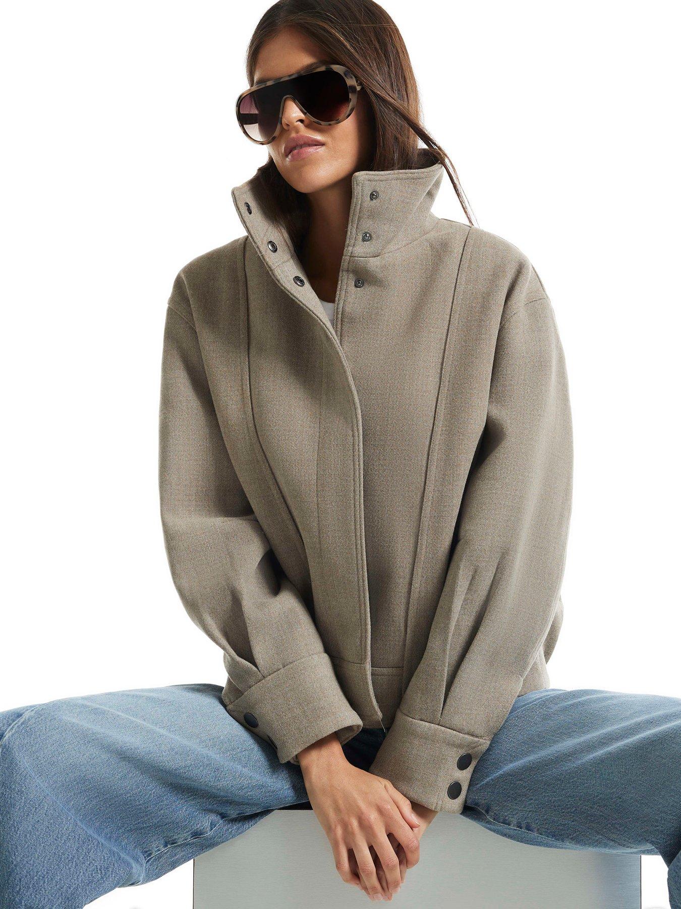 Image 1 of 5 of River Island High Neck Bomber Jacket - Brown