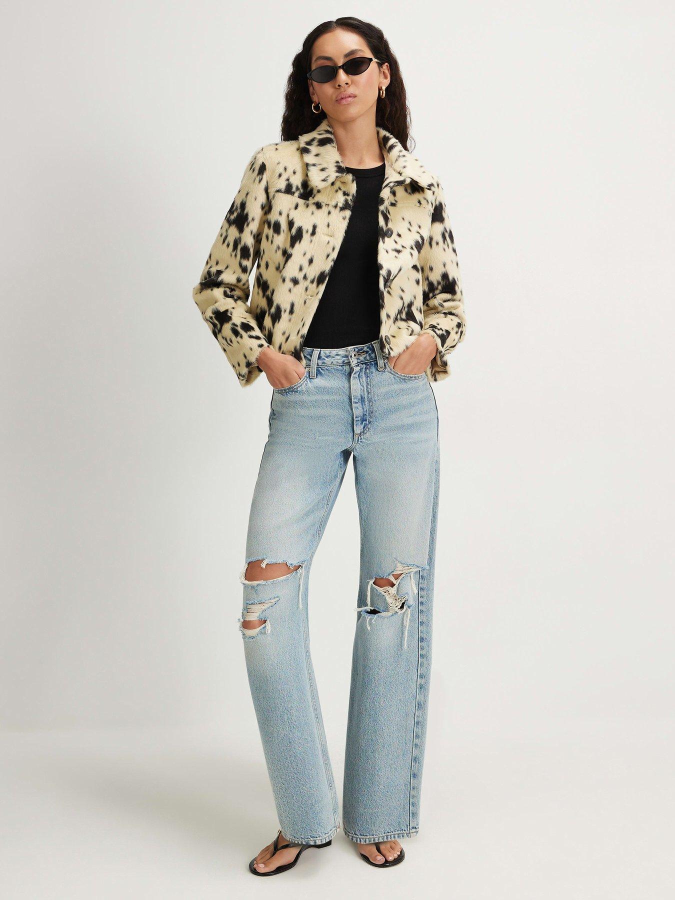 Image 1 of 6 of River Island Cow Print Single Breasted Jacket